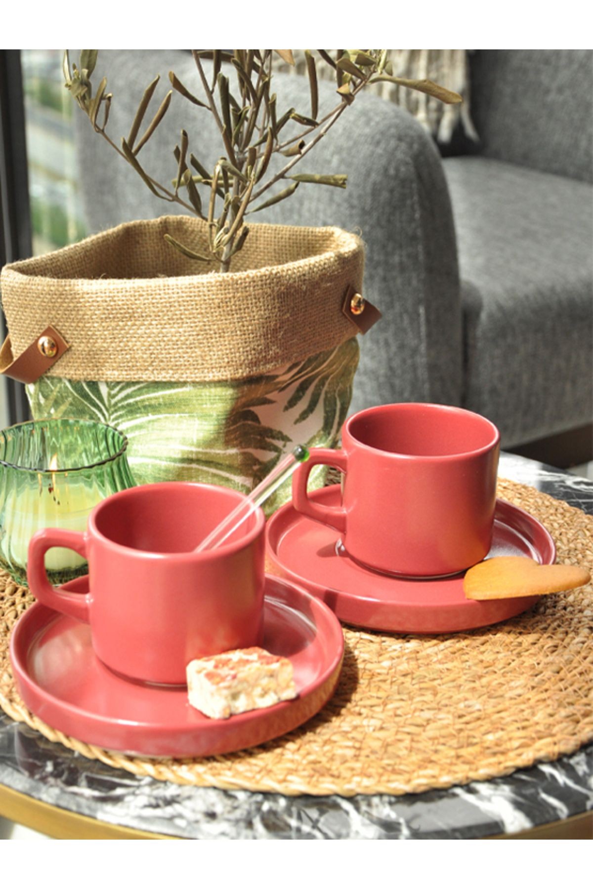 Cera'n 2'li Double Çay Fincan Bordo 200 Ml