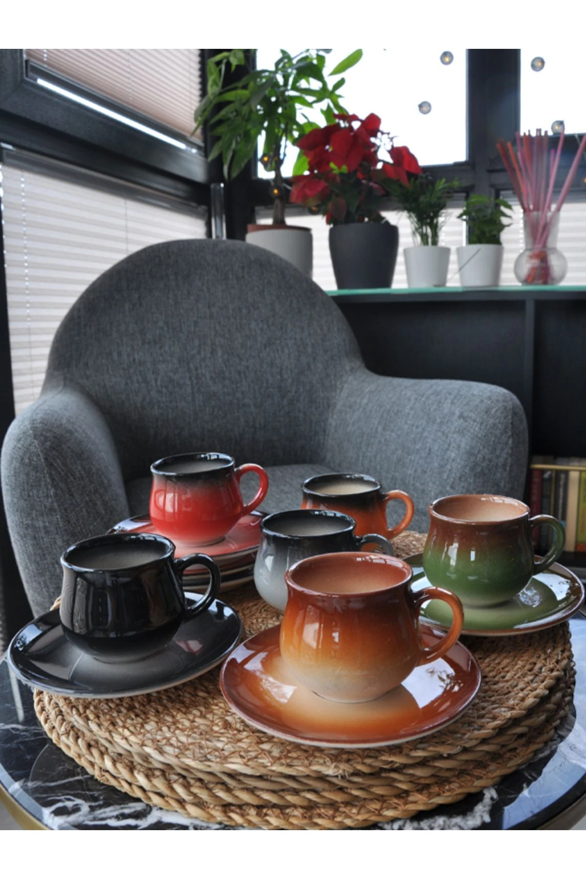 İmroz Renkli 6 lı Kahve Fincan Takımı 150 ml.