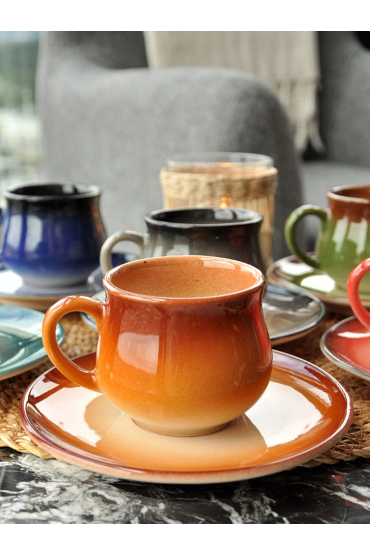 Çınaraltı Renkli 6 lı Kahve Fincan Takımı 150 Ml