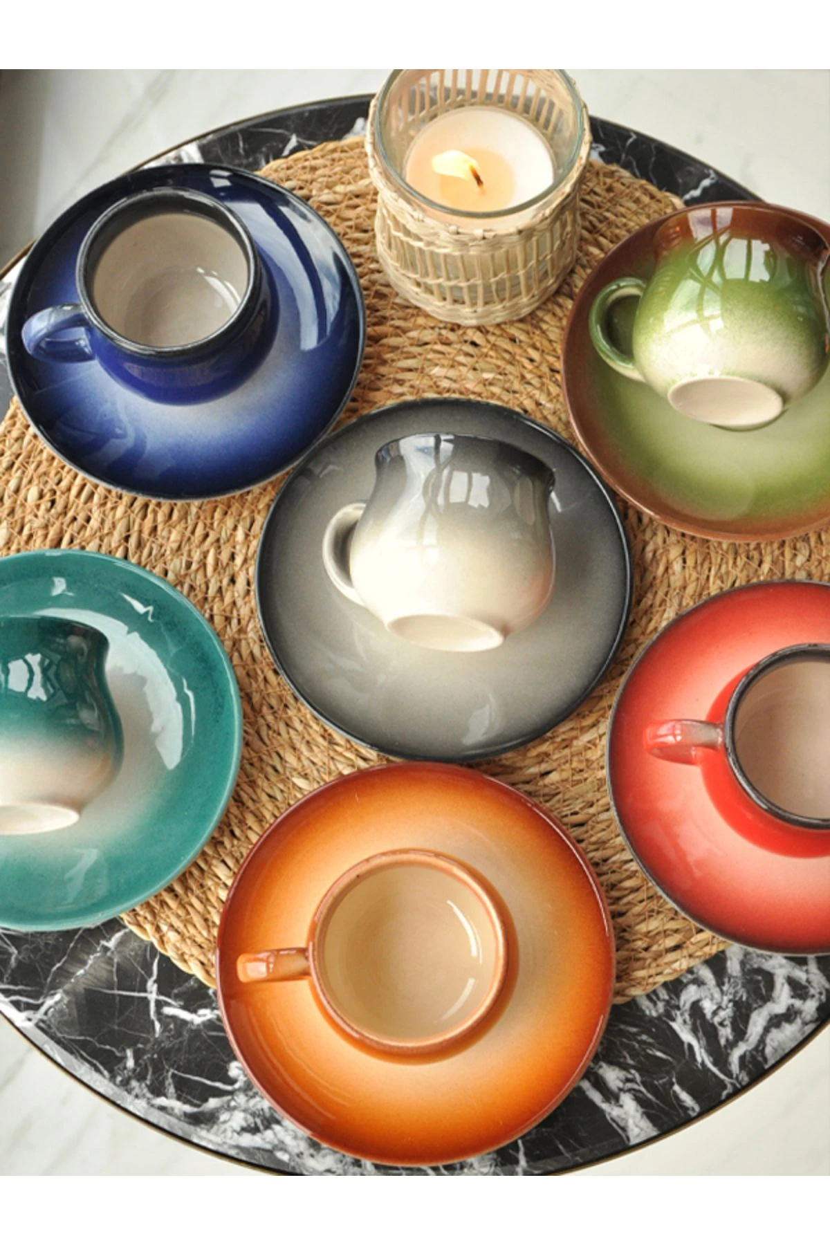 Çınaraltı Renkli 6 lı Kahve Fincan Takımı 150 Ml