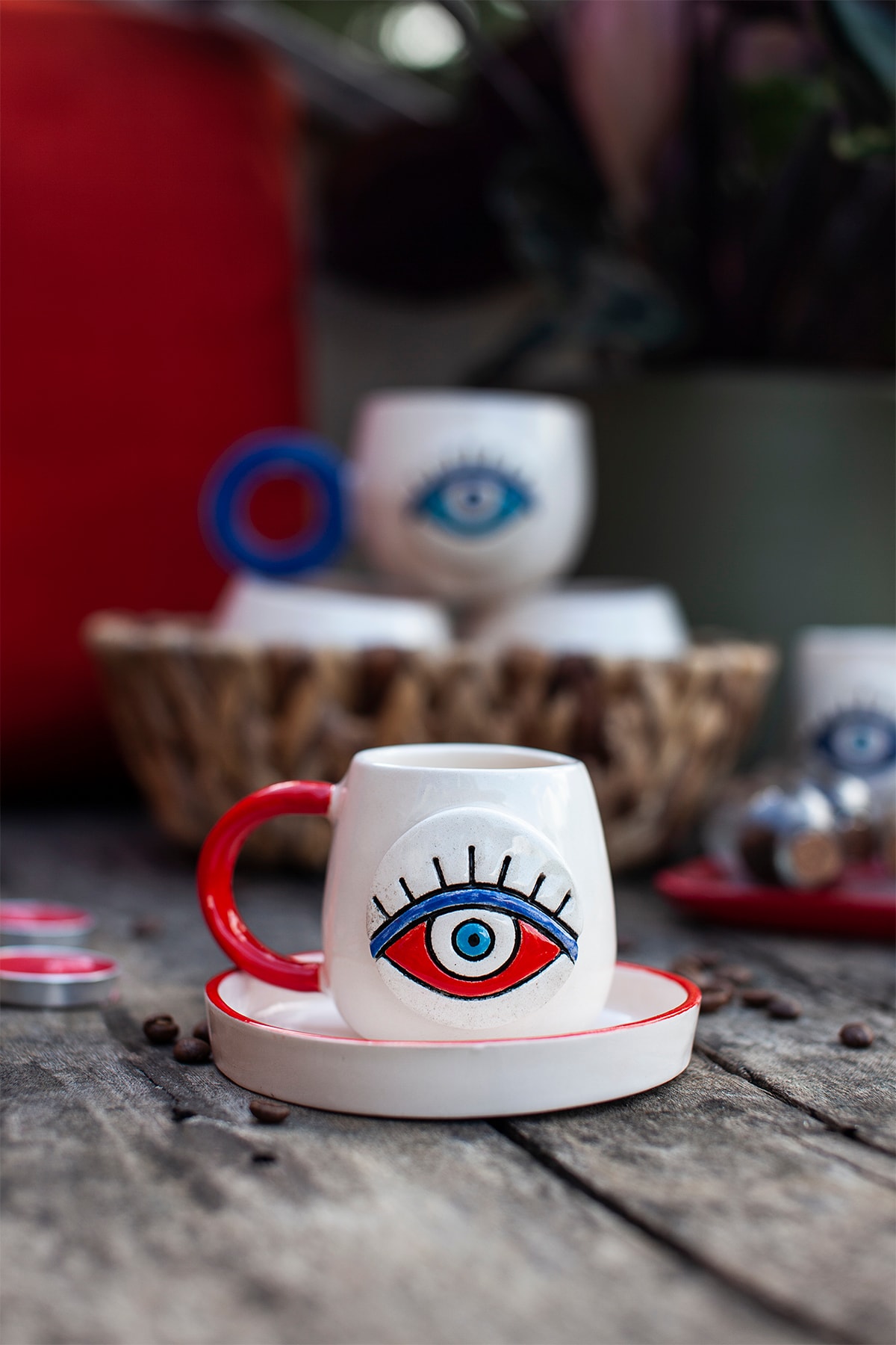 Evil Eye Kırmızı 2 li Kahve Fincanı 150 ml