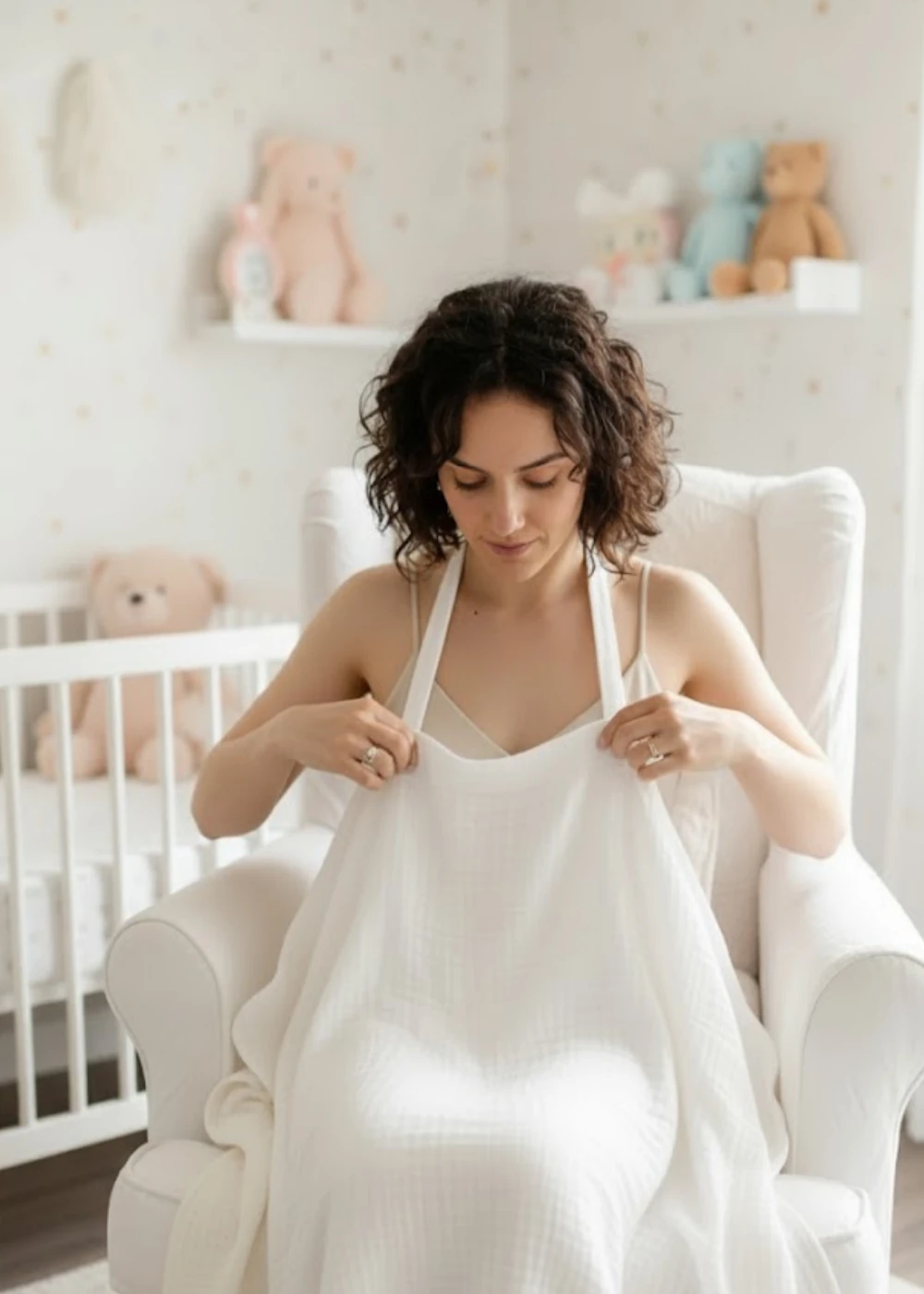 4 Katlı Müslin Emzirme Örtüsü – Geniş, İç Göstermez, Çıtçıtlı