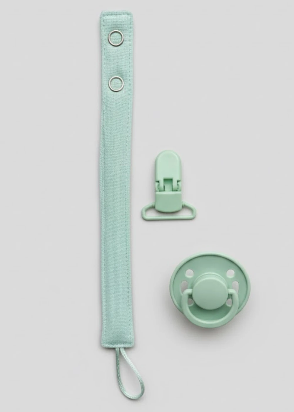 Pamuk Müslin Bebek Emzik Askısı - 1 Plastik Klips, Kolay Açılır Emzik Tutacağı / Zinciri | 2x25 cm - mint