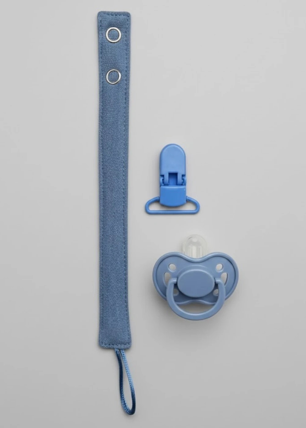 Pamuk Müslin Bebek Emzik Askısı - 1 Plastik Klips, Kolay Açılır Emzik Tutacağı / Zinciri | 2x25 cm - indigo