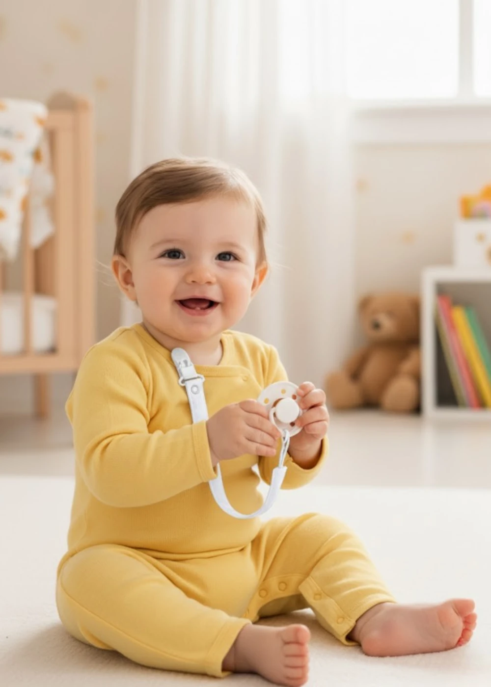 Pamuk Müslin Bebek Emzik Askısı - 1 Plastik Klips, Kolay Açılır Emzik Tutacağı / Zinciri | 2x25 cm