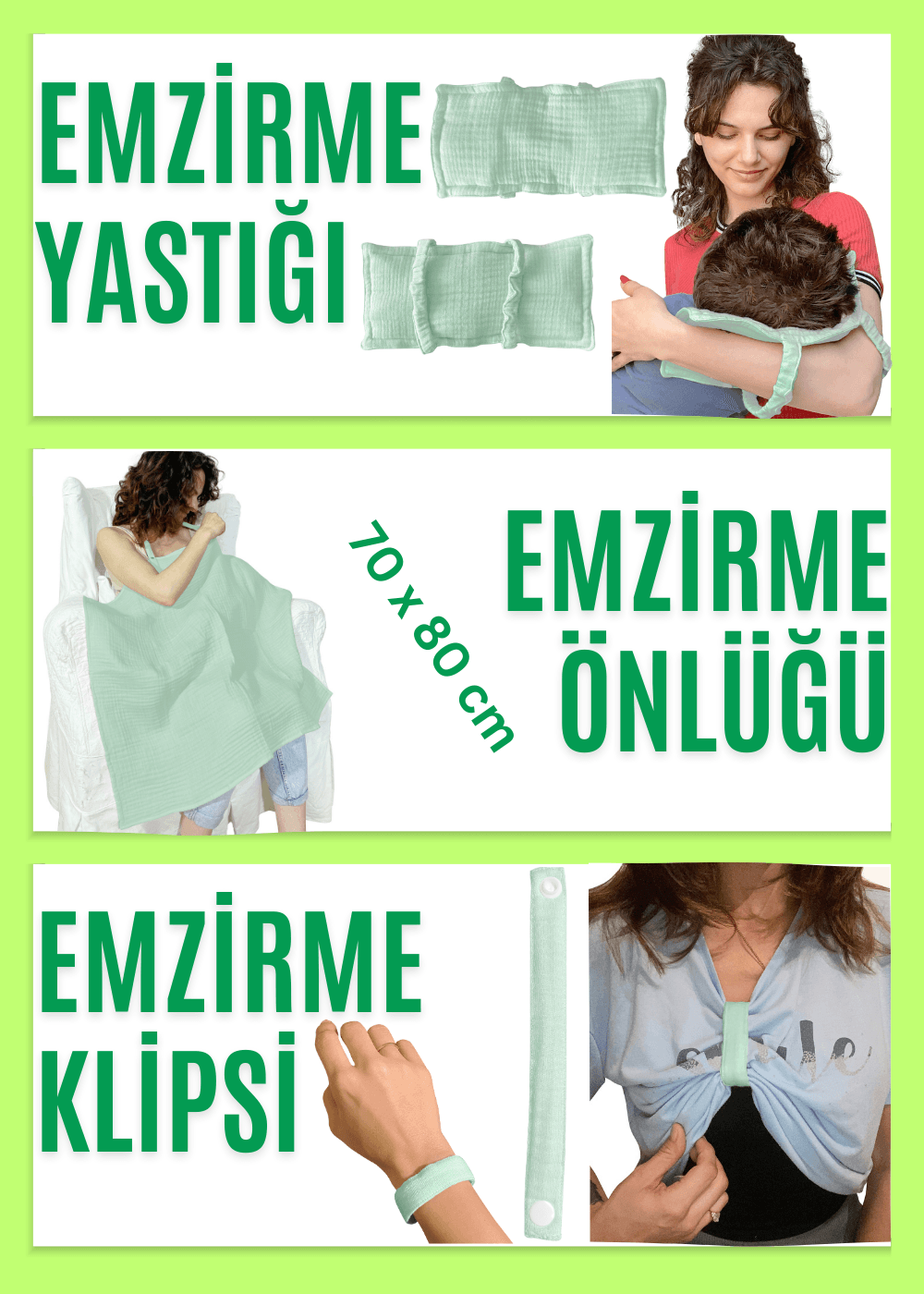 4 Katlı Müslin Bebek Emzirme Seti Emzirme Yastığı Emzirme Klipsi İç Göstermez Bebek Emzirme Önlüğü - mint