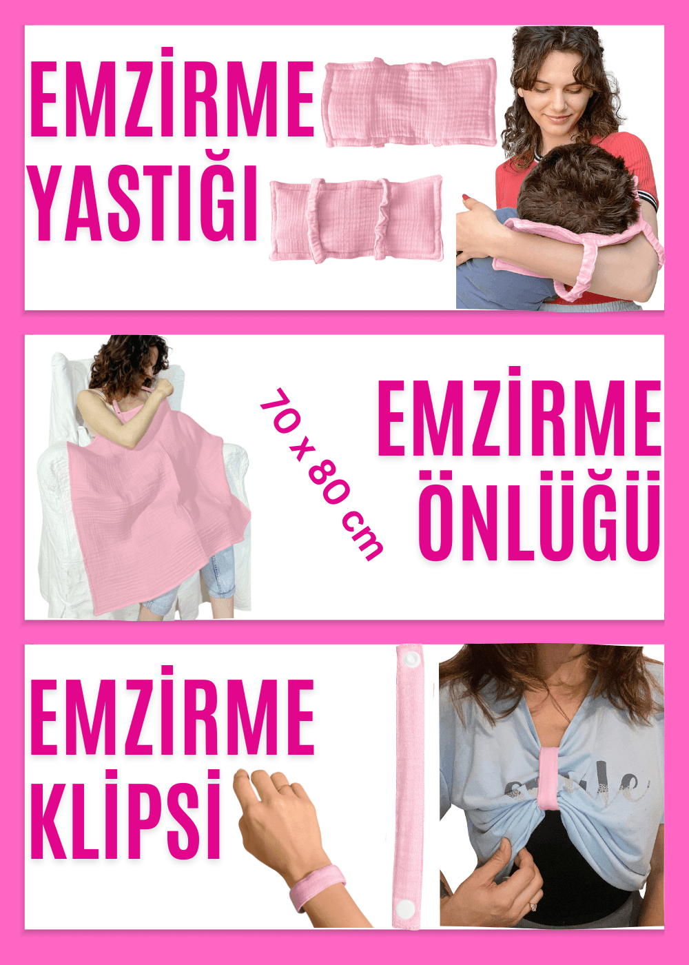 4 Katlı Müslin Bebek Emzirme Seti Emzirme Yastığı Emzirme Klipsi İç Göstermez Bebek Emzirme Önlüğü - pembe