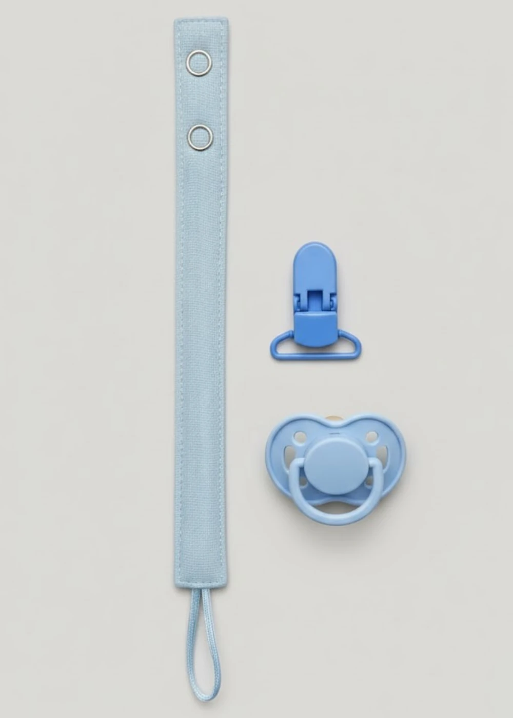 Pamuk Müslin Bebek Emzik Askısı - 1 Plastik Klips, Kolay Açılır Emzik Tutacağı / Zinciri | 2x25 cm - mavi