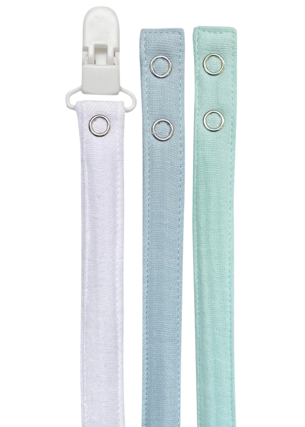 3'lü Pamuk Müslin Bebek Emzik Askısı - Plastik Klips, Kolay Açılır Emzik Tutacağı / Zinciri | 2x25 cm