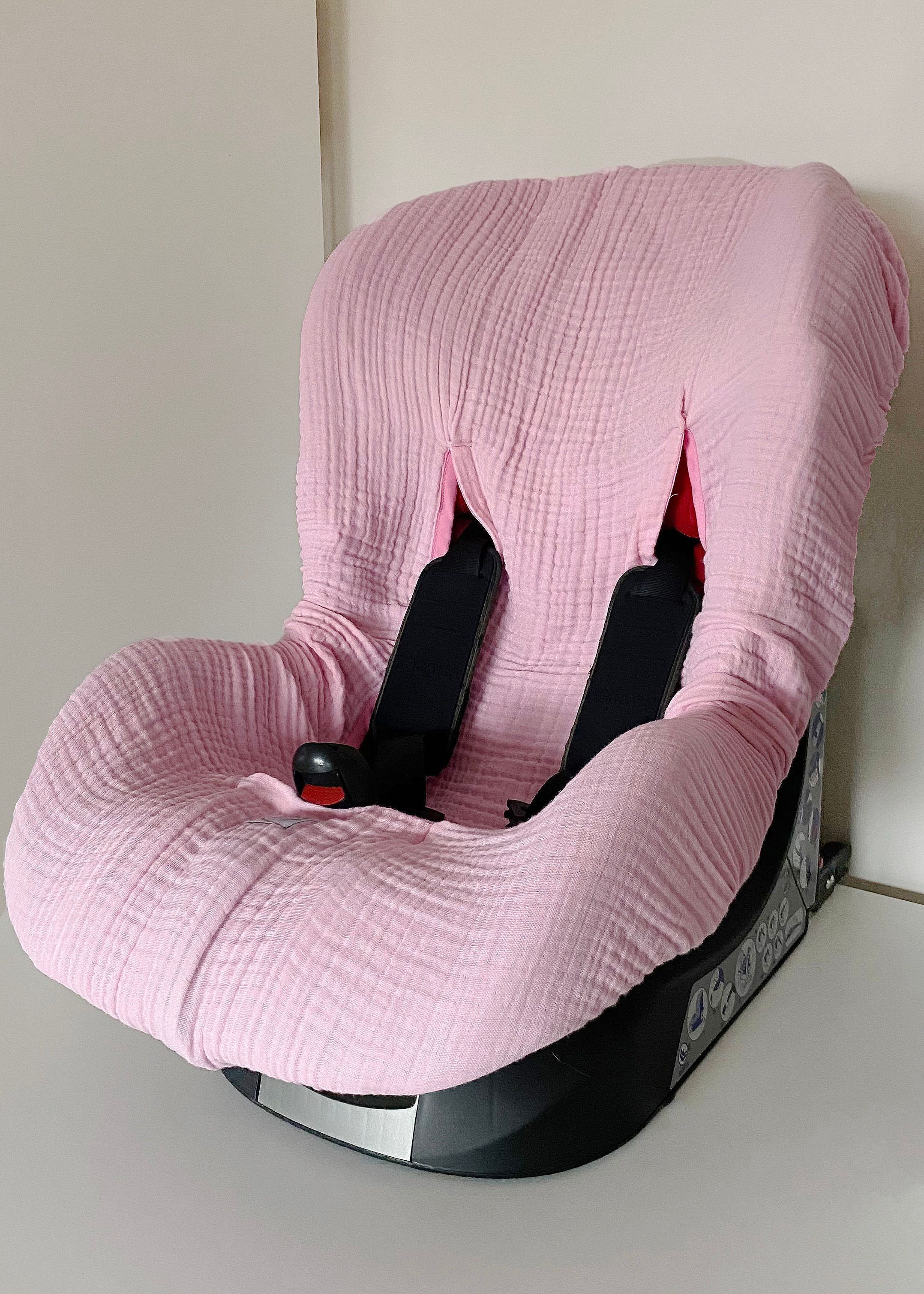 4 Katlı Müslin Oto Koltuk Kılıfı – Lastikli, Ter Emici - pembe