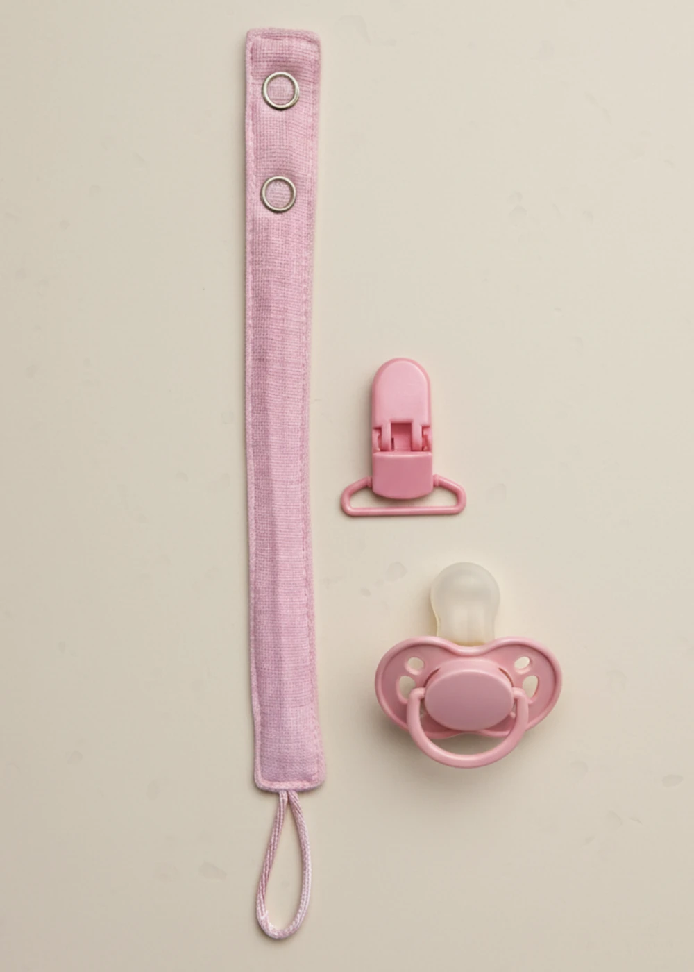 Pamuk Müslin Bebek Emzik Askısı - 1 Plastik Klips, Kolay Açılır Emzik Tutacağı / Zinciri | 2x25 cm - pembe