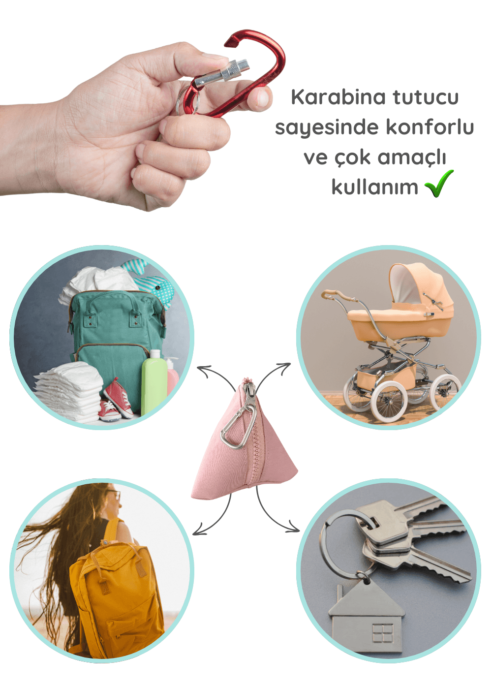 Üçgen Emzik Çantası (12x12 cm) | Pamuklu Yıkanabilir Bebek Aksesuar Çantası
