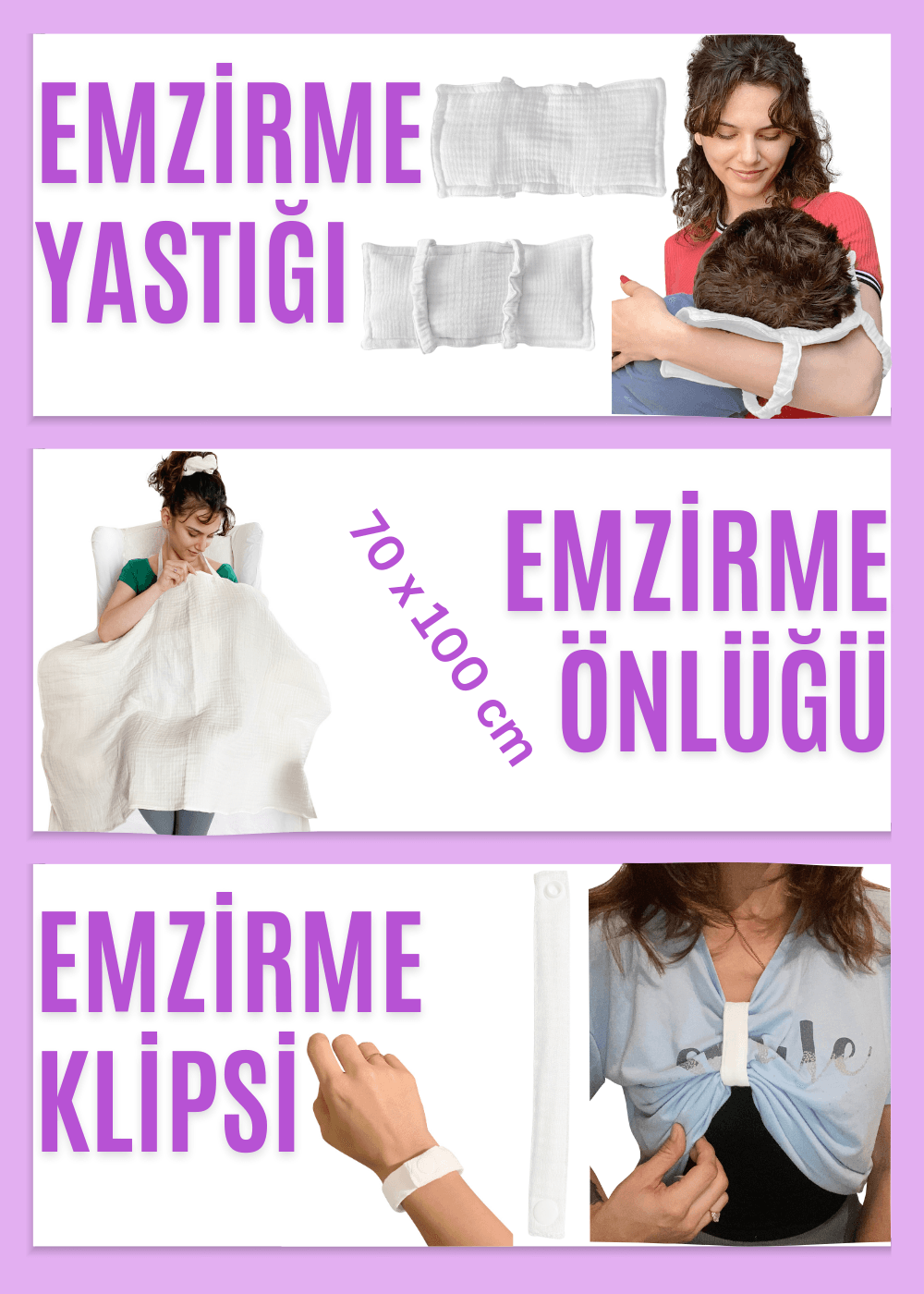 4 Katlı Müslin Bebek Emzirme Seti Emzirme Yastığı, Emzirme Klipsi, İç Göstermez Bebek Emzirme Örtüsü - beyaz