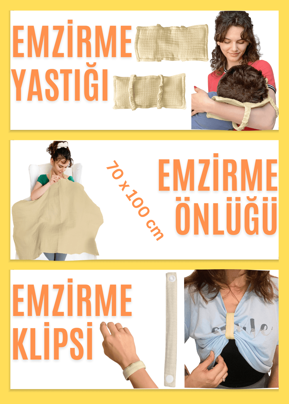 4 Katlı Müslin Bebek Emzirme Seti Emzirme Yastığı, Emzirme Klipsi, İç Göstermez Bebek Emzirme Örtüsü - latte (bej)