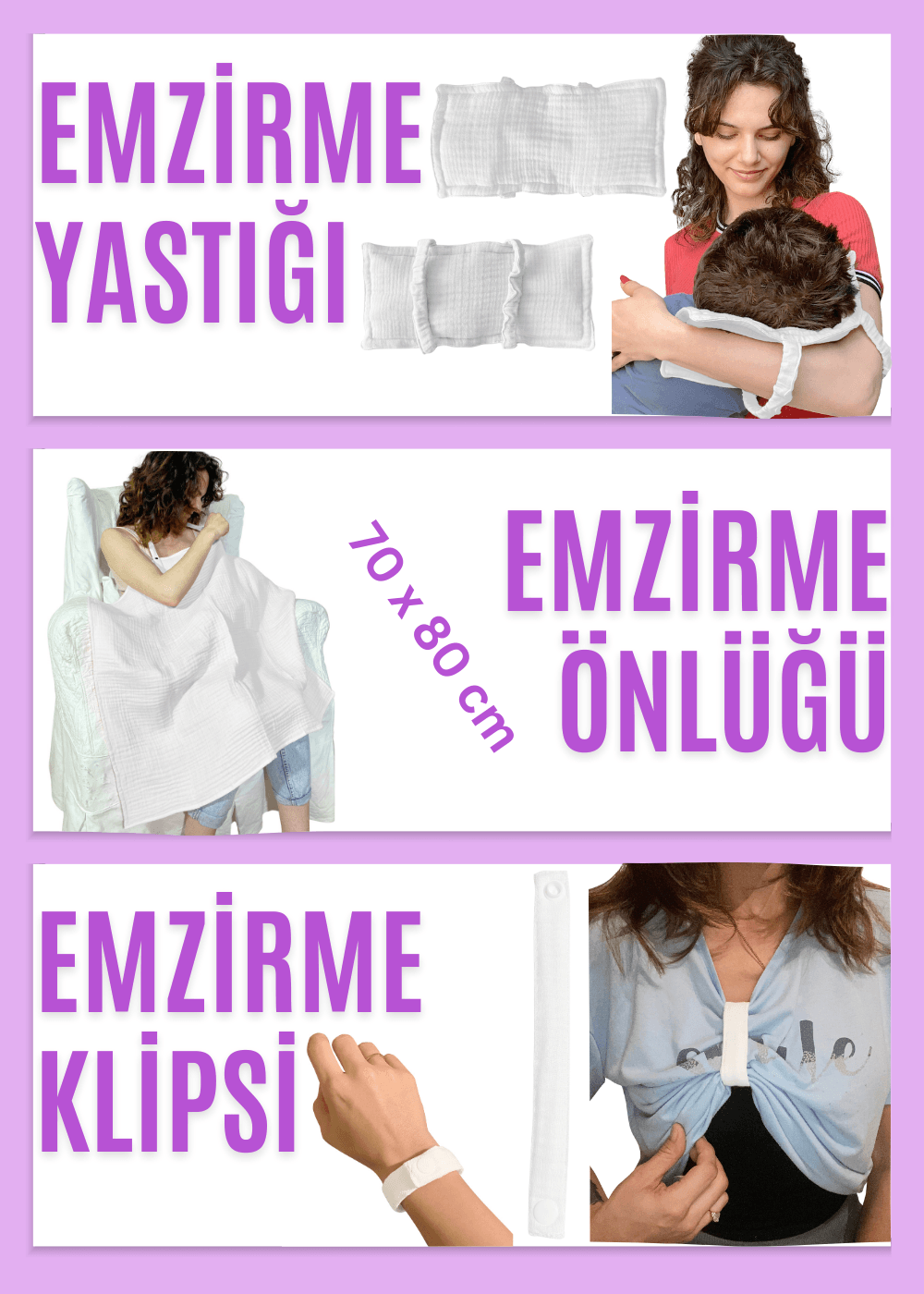 4 Katlı Müslin Bebek Emzirme Seti Emzirme Yastığı Emzirme Klipsi İç Göstermez Bebek Emzirme Önlüğü - beyaz