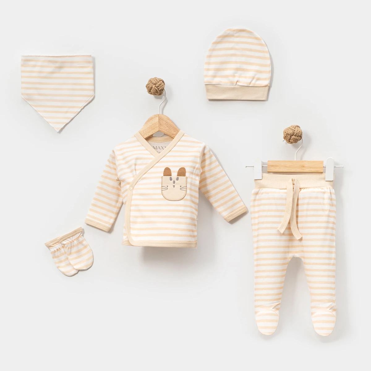 ERKEK 0-3 AY KAPLANLI ÇİZGİLİ 5Lİ SET
