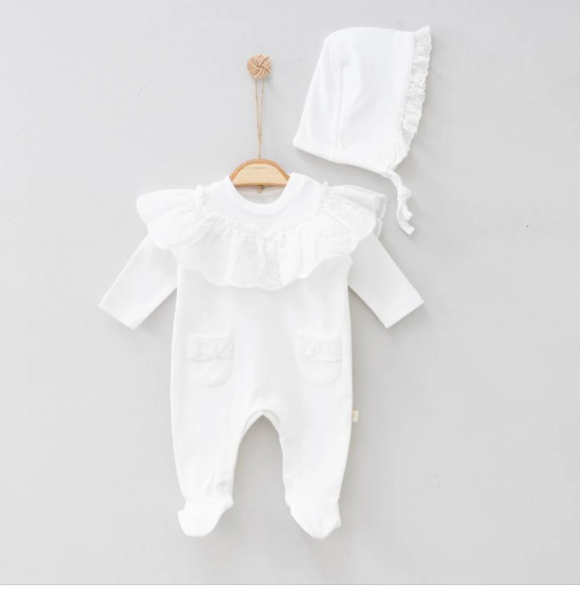 Kız Brode Şapkalı Tulum