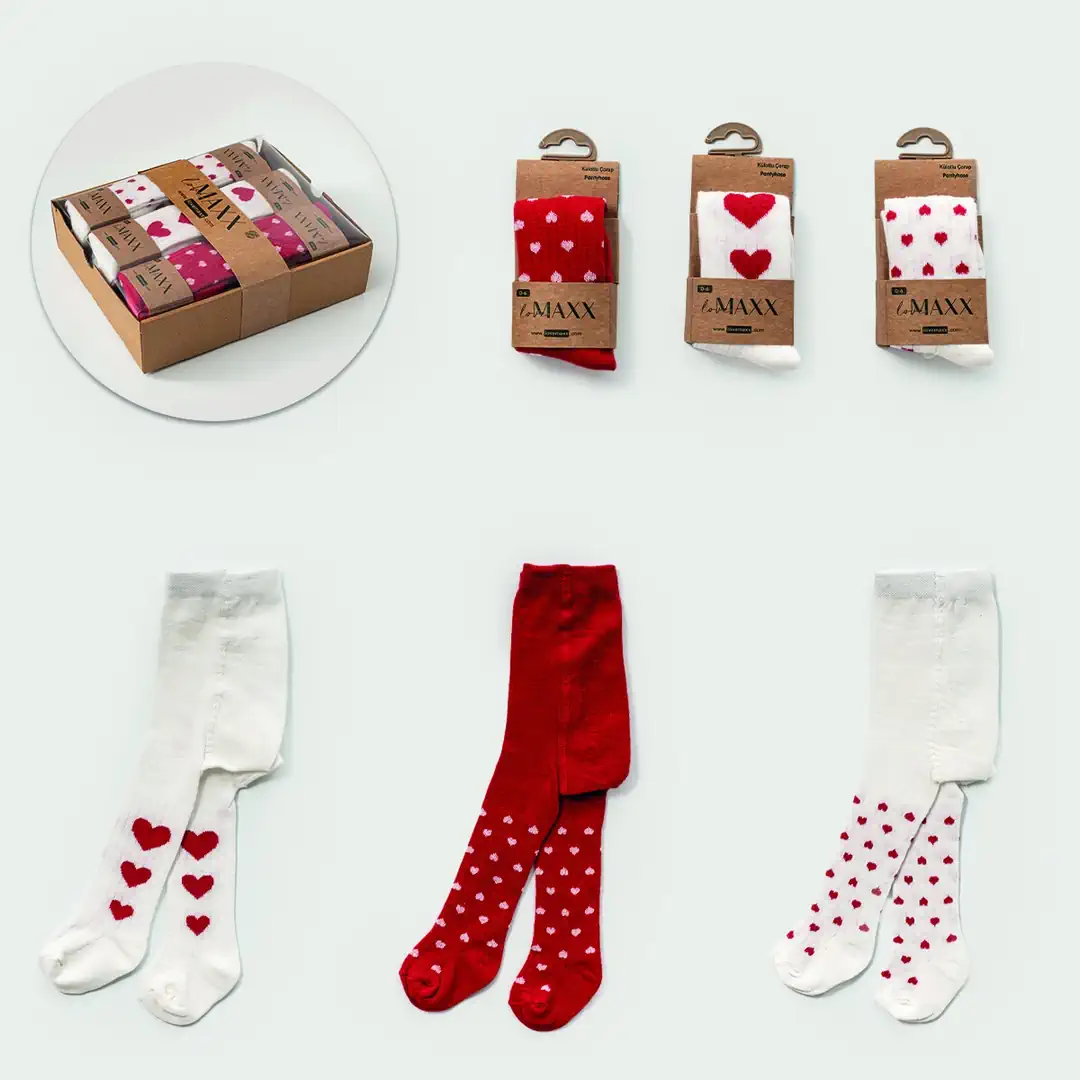 Kız 0-24 Ay Kalpli Külotlu Çorap 