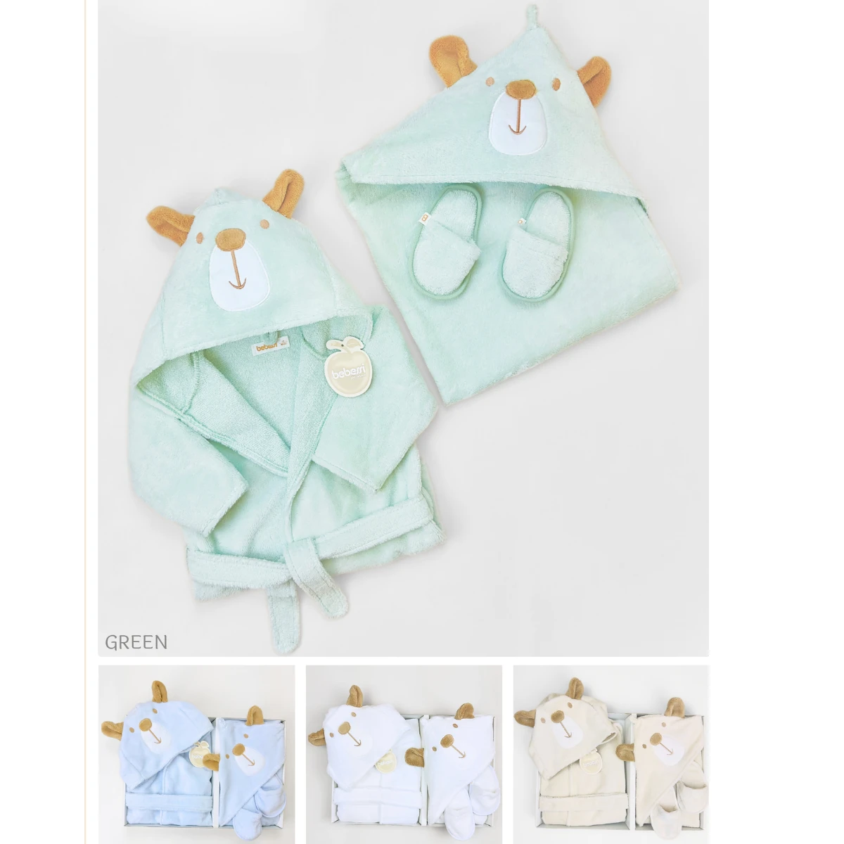 Erkek 0-12 Ay Ayılı Kutulu Bornoz