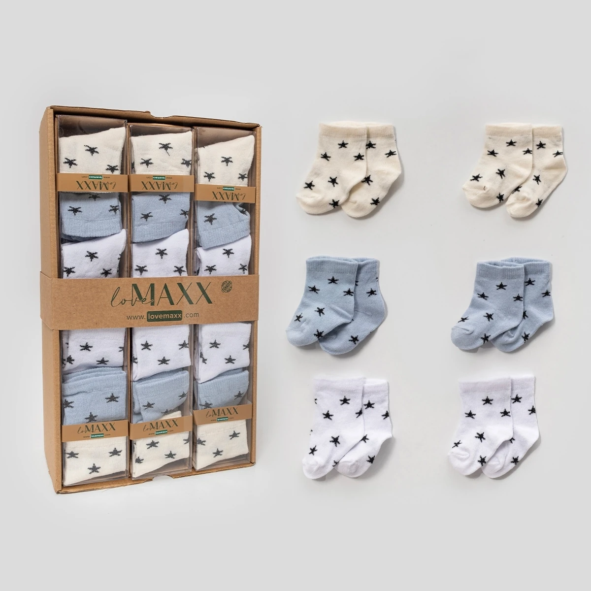 ERKEK 0/3-3/6 AY STARS 6LI ÇORAP 12Lİ BOX