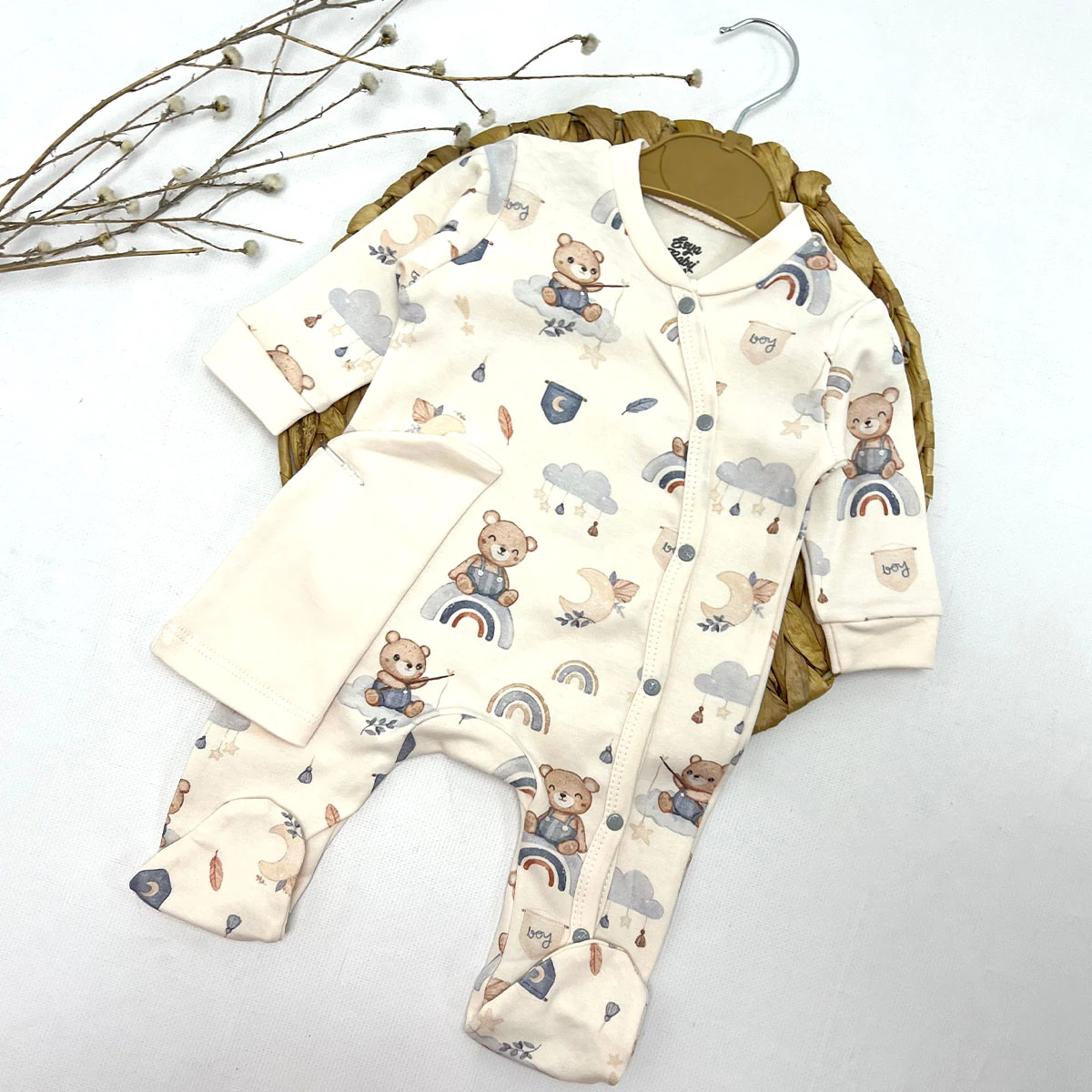 Unisex Bebek Gökkuşağı Ayıcık Desenli Tulum