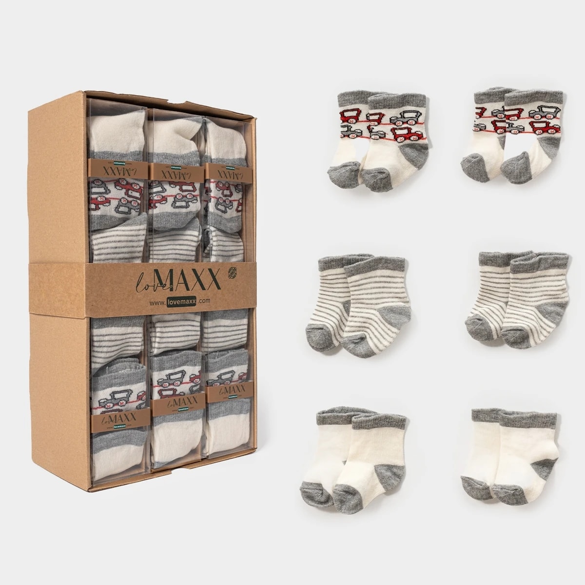 ERKEK 0/3-3/6 AY ARABA 6LI ÇORAP 12Lİ BOX