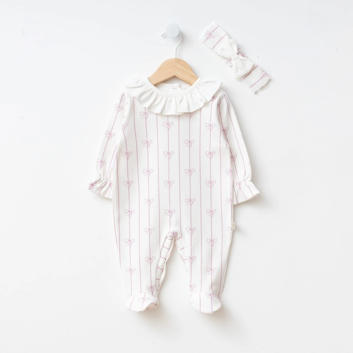 Kız Bebek Fiyonk Desenli Tulum 