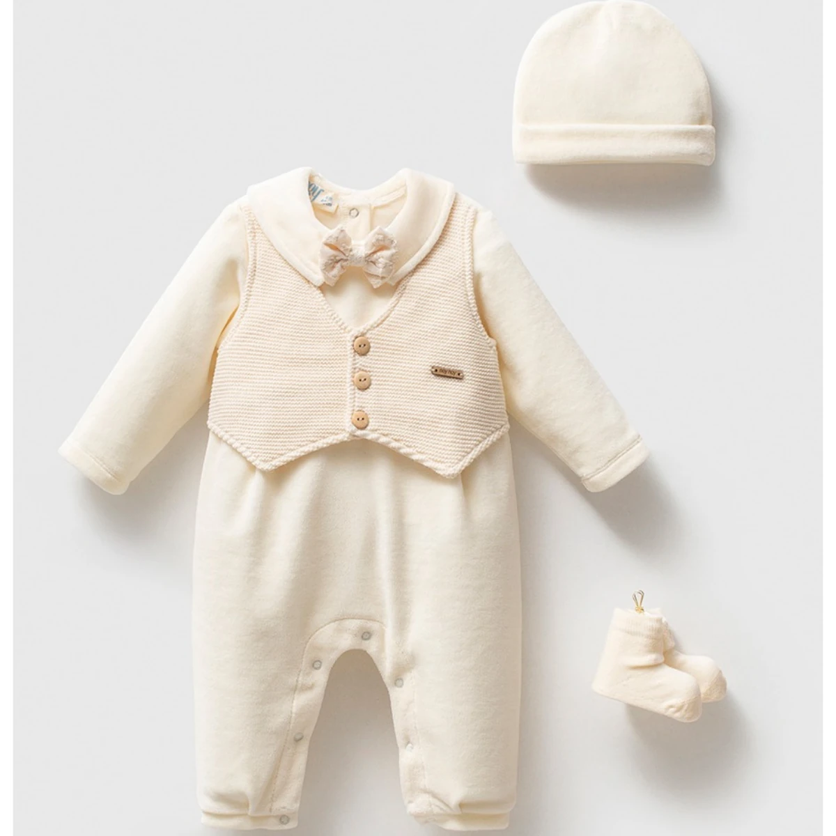 ERKEK 3-6 AY TRİKO YELEK KADİFE TULUM TAKIM - 3-6 Ay