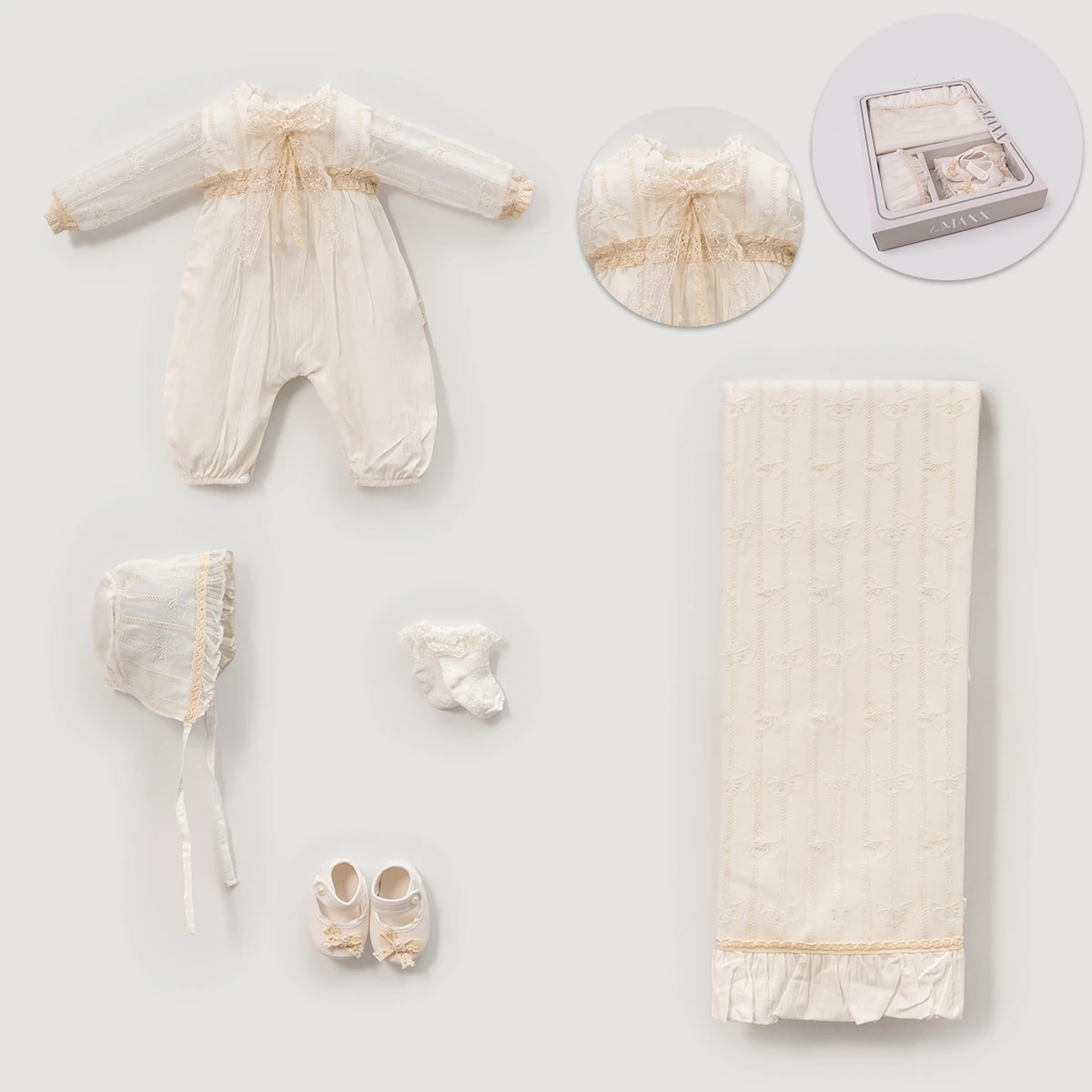 Kız 0-3 Ay Dantelli Tulumlu Kutulu Set