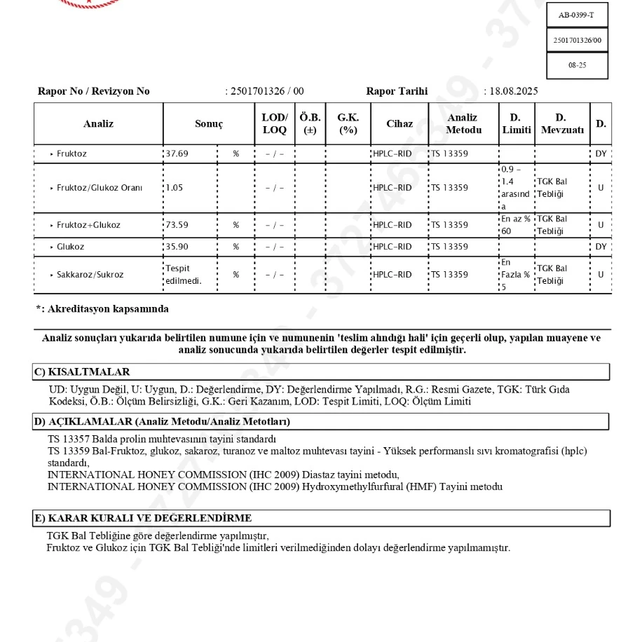%100 DOĞAL KATKISIZ SÜZME HAM ÇİÇEK BALI 850 gr.