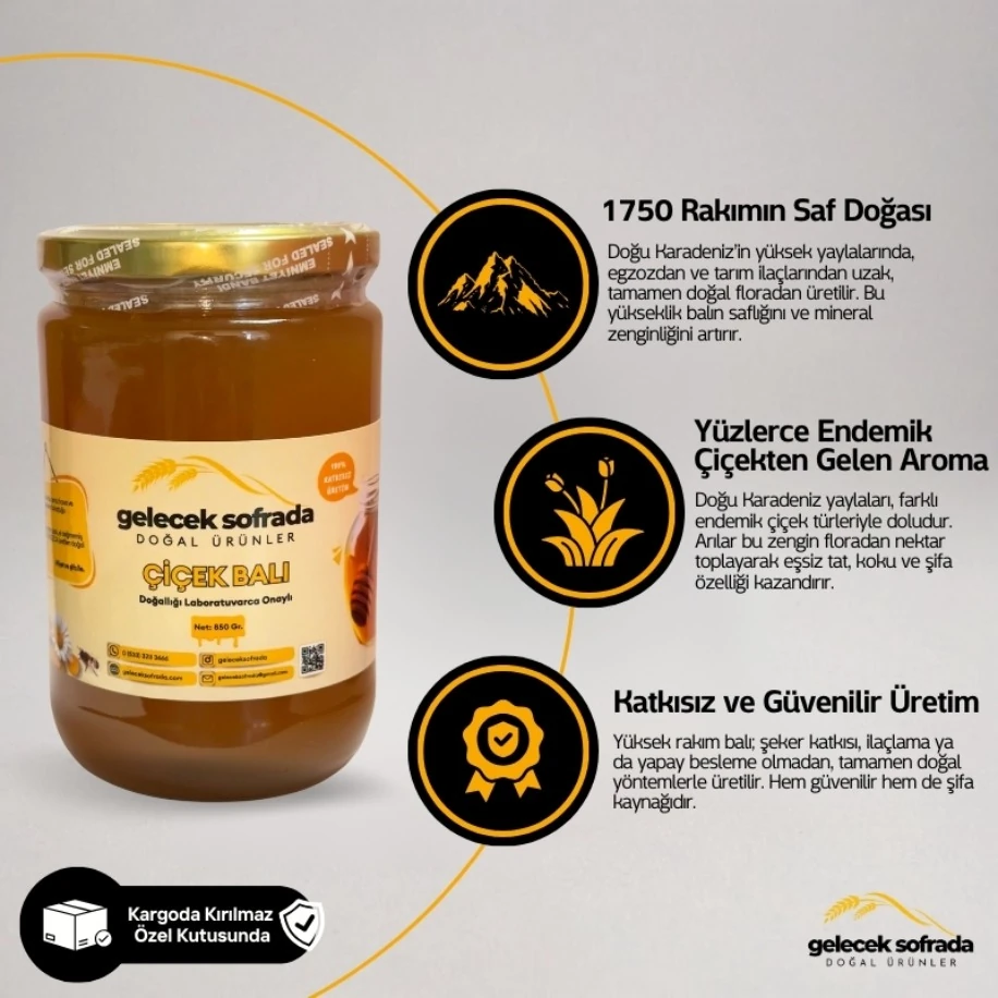 %100 DOĞAL KATKISIZ SÜZME HAM ÇİÇEK BALI 850 gr.
