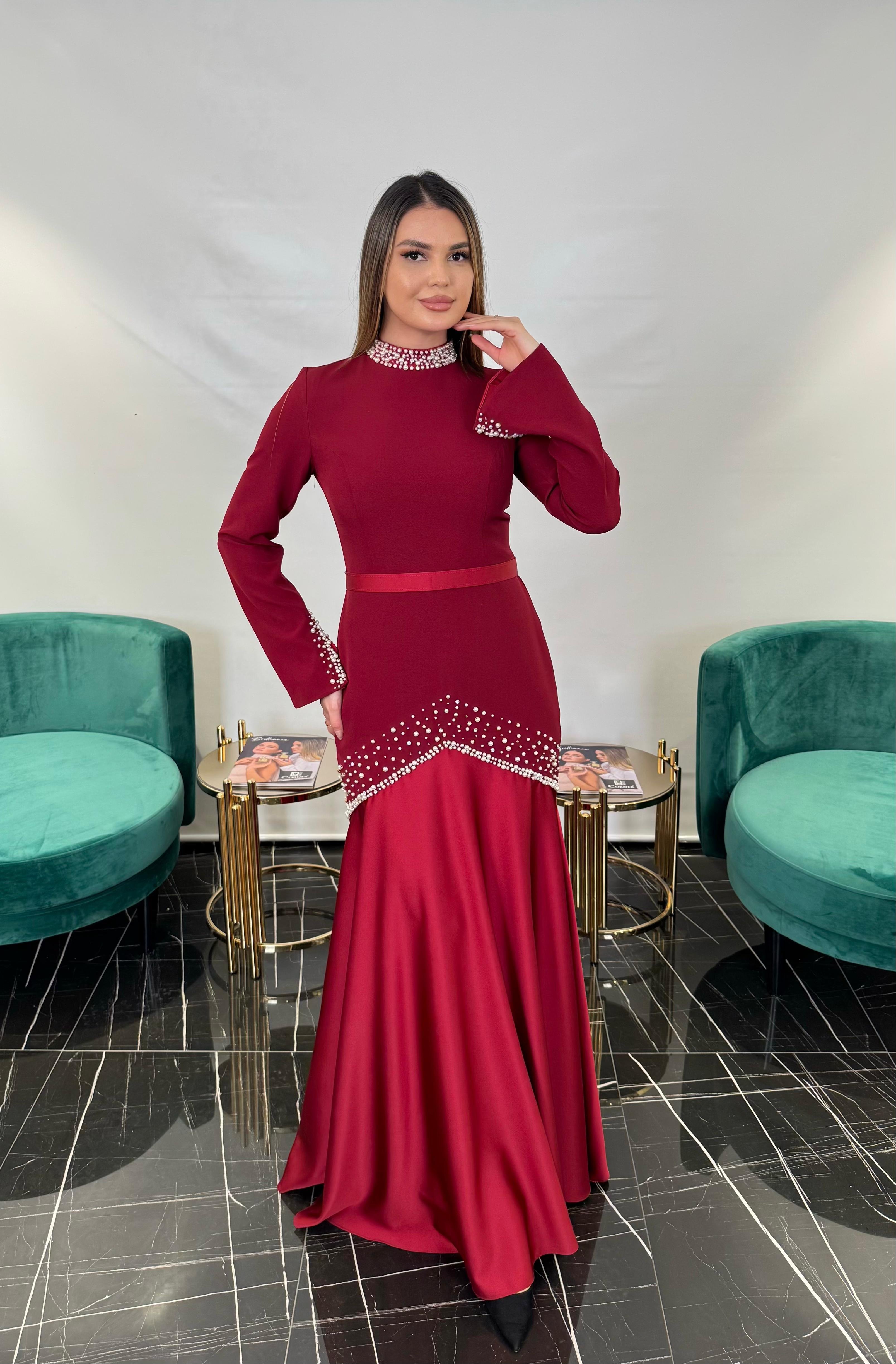 3228 BALIK FORM TASARIM ELBİSE  - CLARET RED