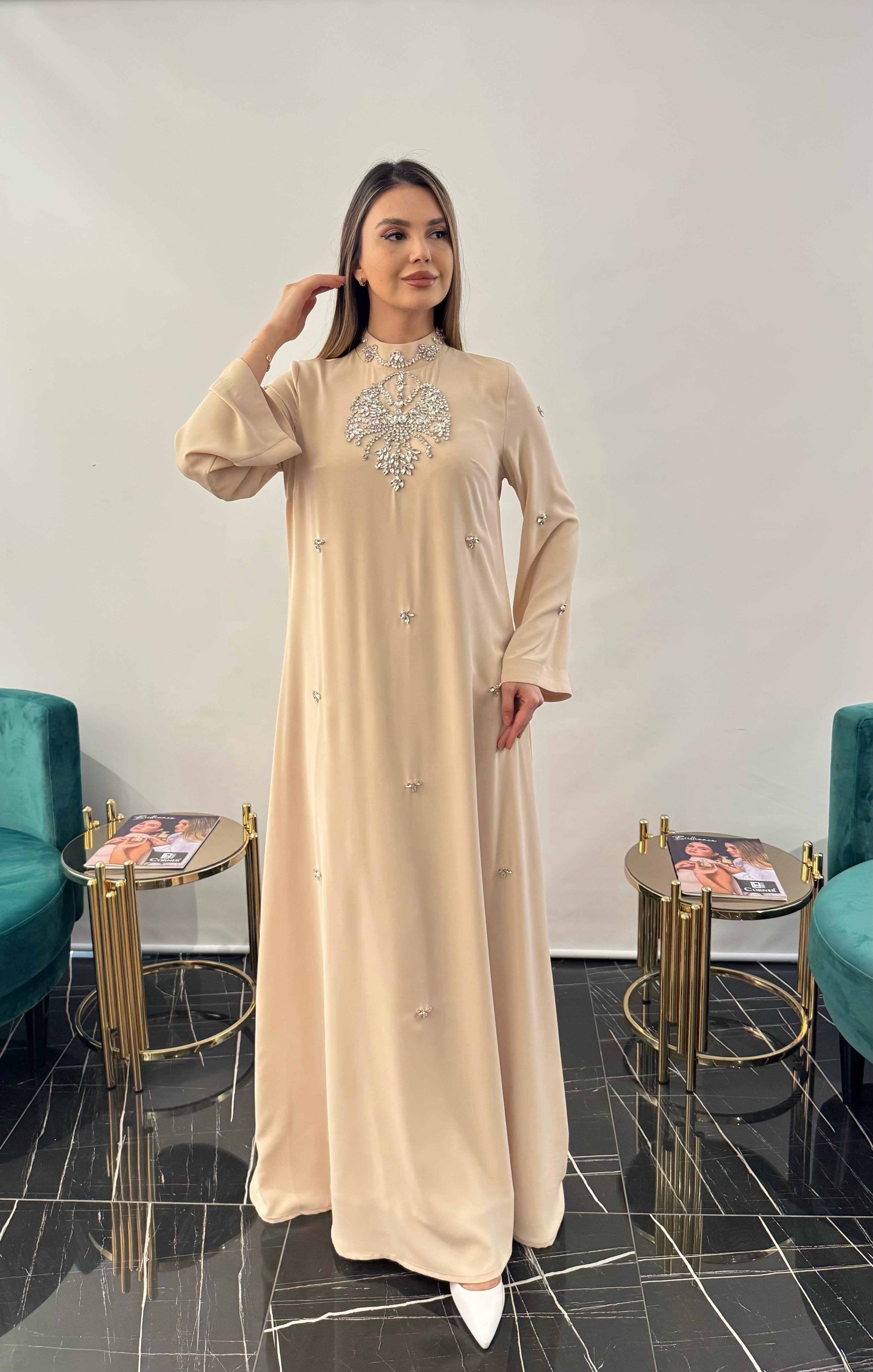 3244 ÖZEL TASARIM ELBİSE - BEJ