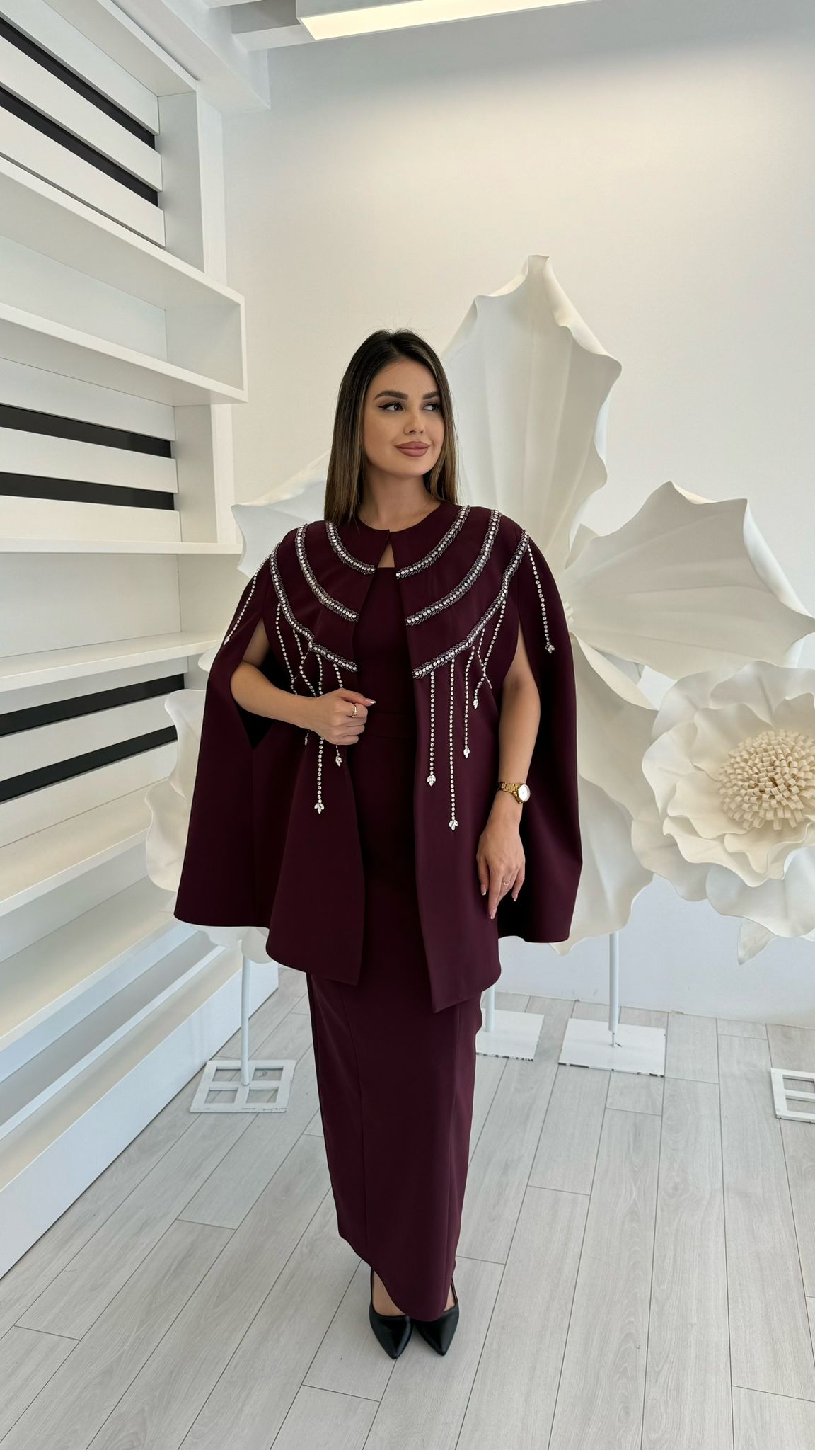 3152 STRAPLEZ ELBİSE KAP İKİLİ TAKIM  - CLARET RED