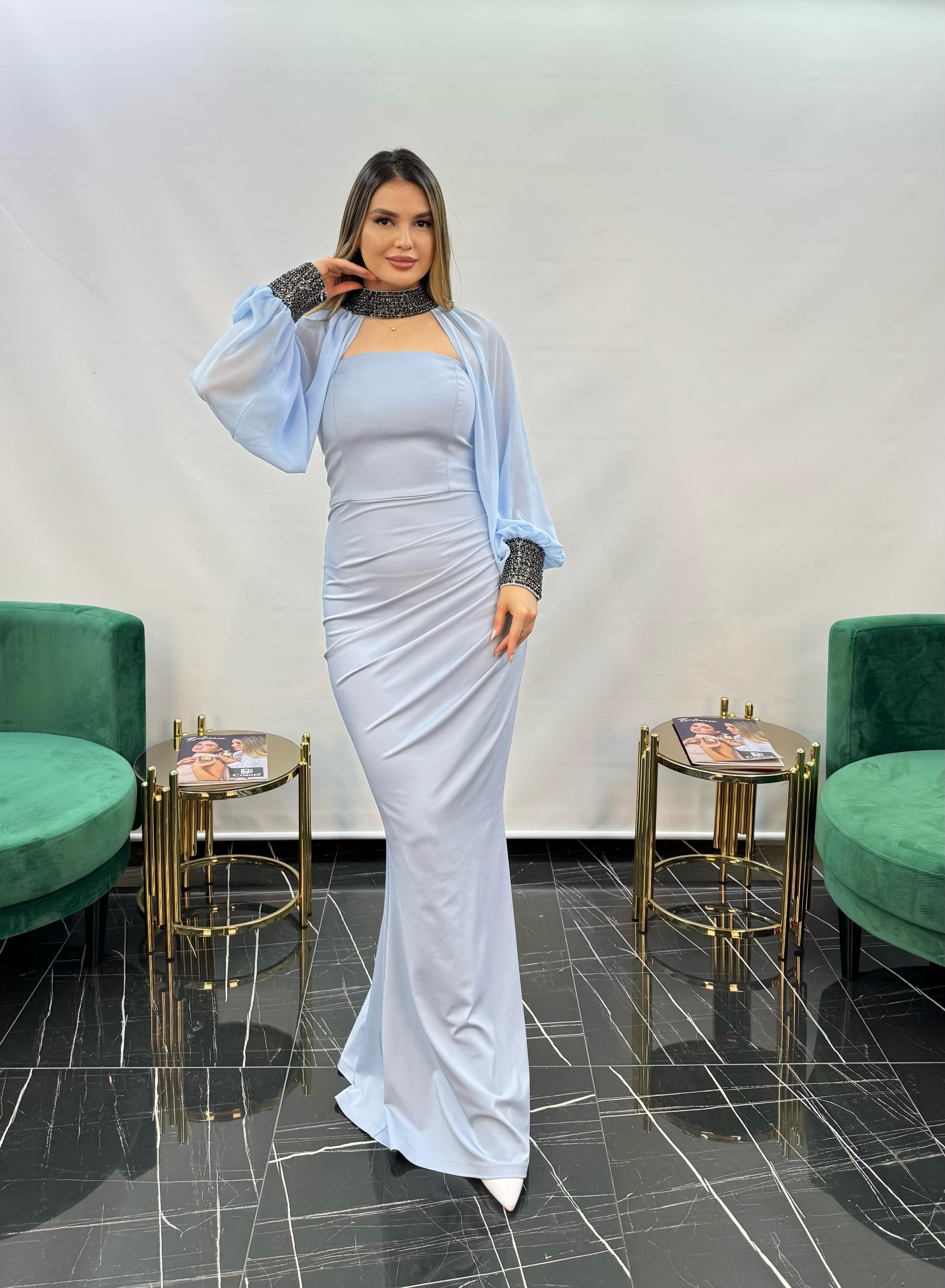 3252 STRAPLEZ ELBİSE  - BEBE MAVİ