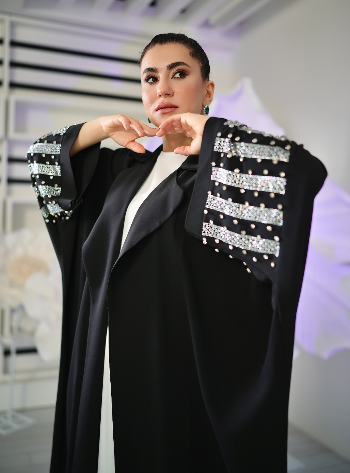 2949 KRİSTAL TAŞ İŞLEMELİ ABAYA