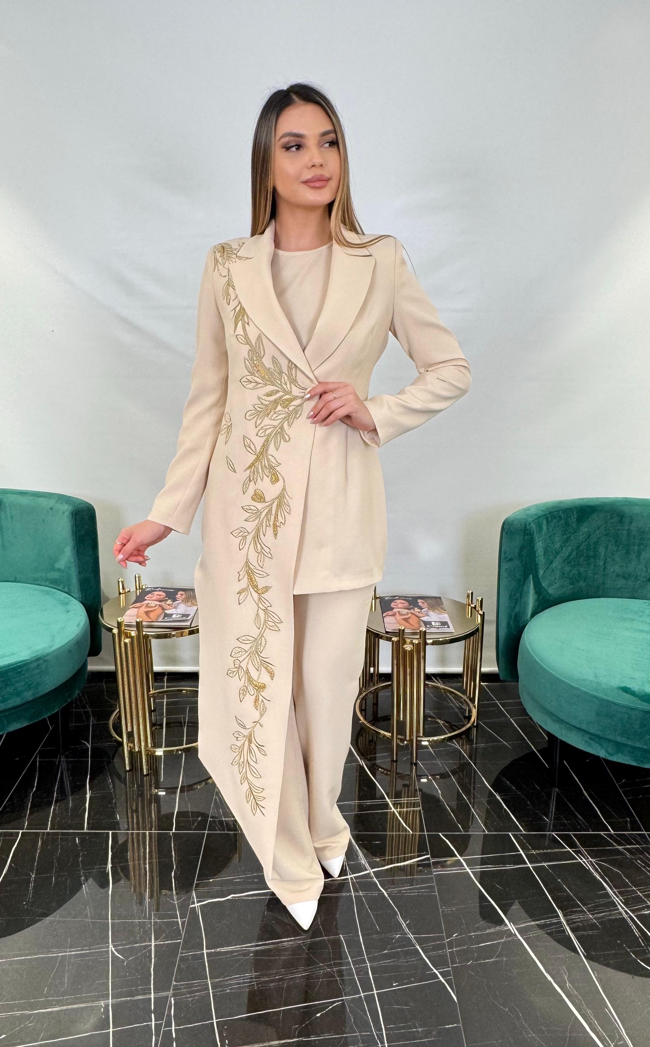 3248 NAKIŞ İŞLEMELİ TAKIM - BEIGE