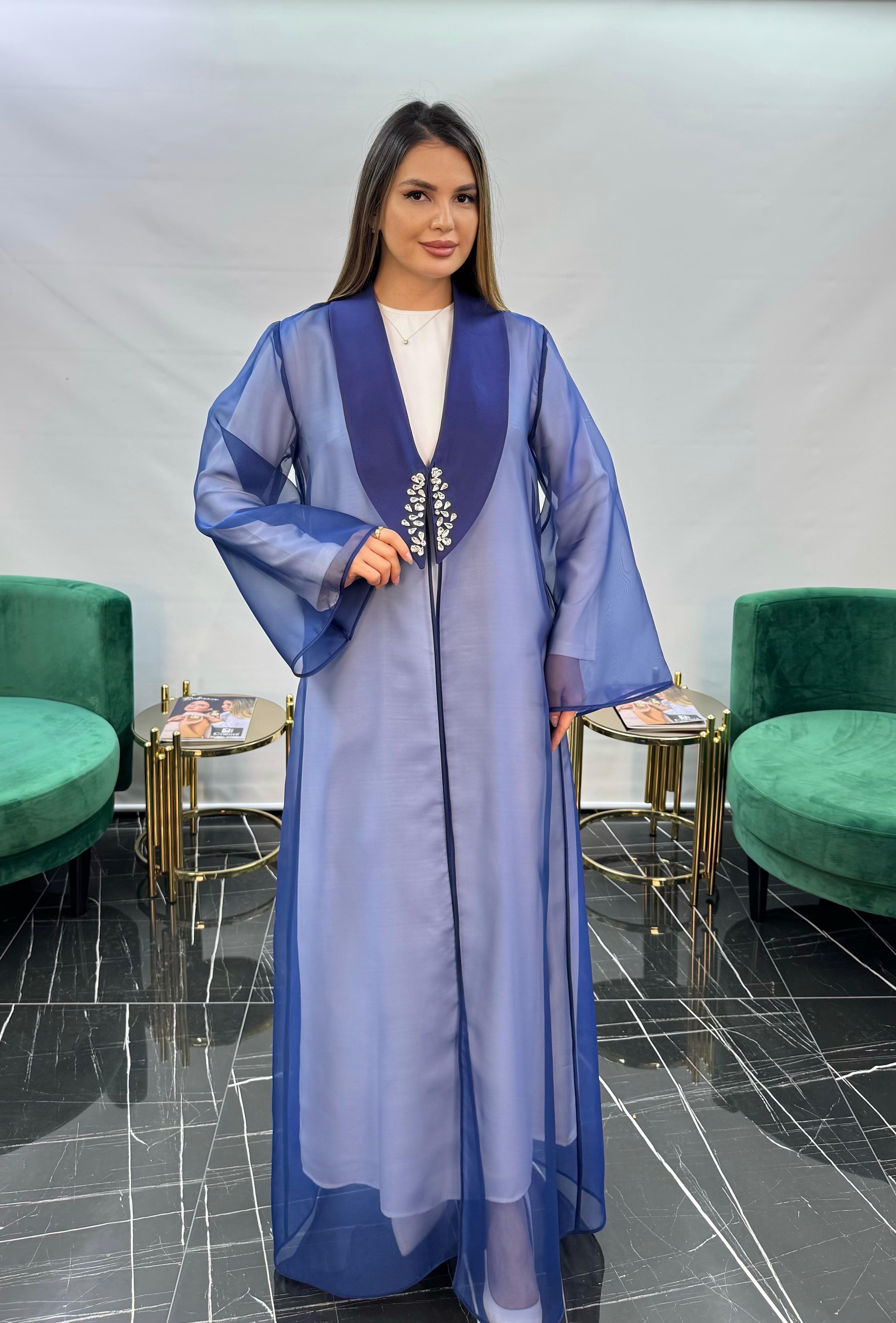 3255 KRİSTAL TAŞ İŞLEMELİ ORGANZE ABAYA  - SAKS
