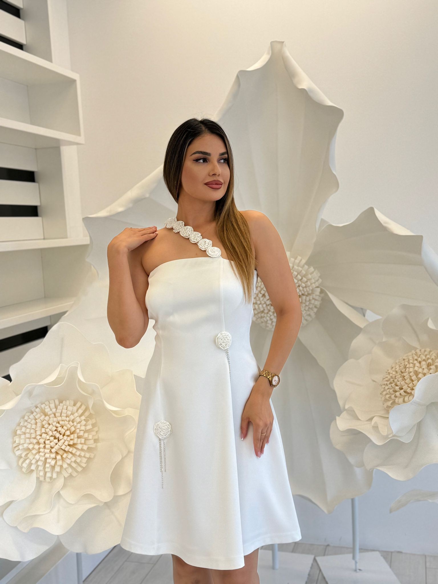 3118 SATEN STRAPLEZ ELBİSE