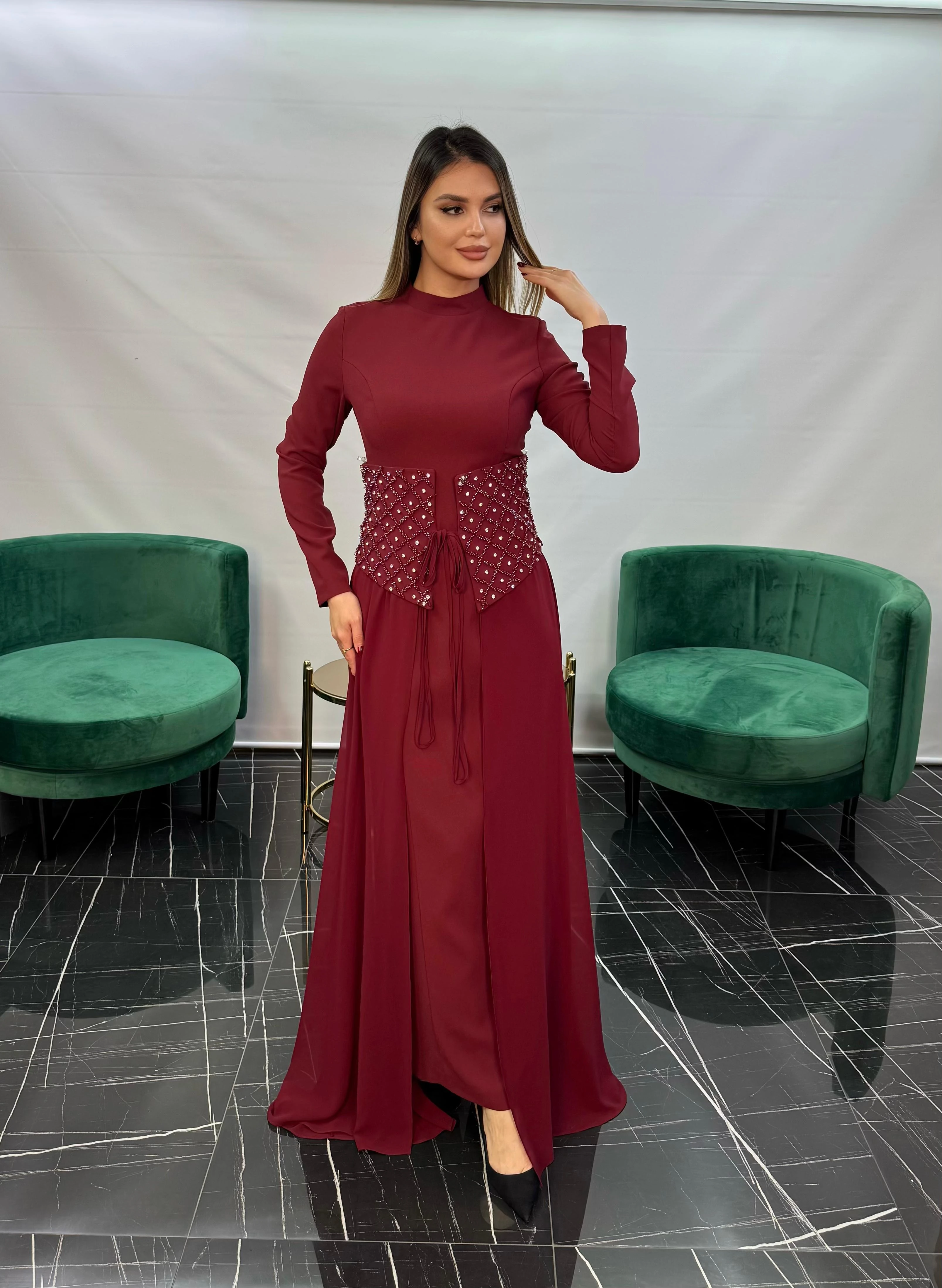 3262 ELBİSE ÖZEL TASARIM - BORDO