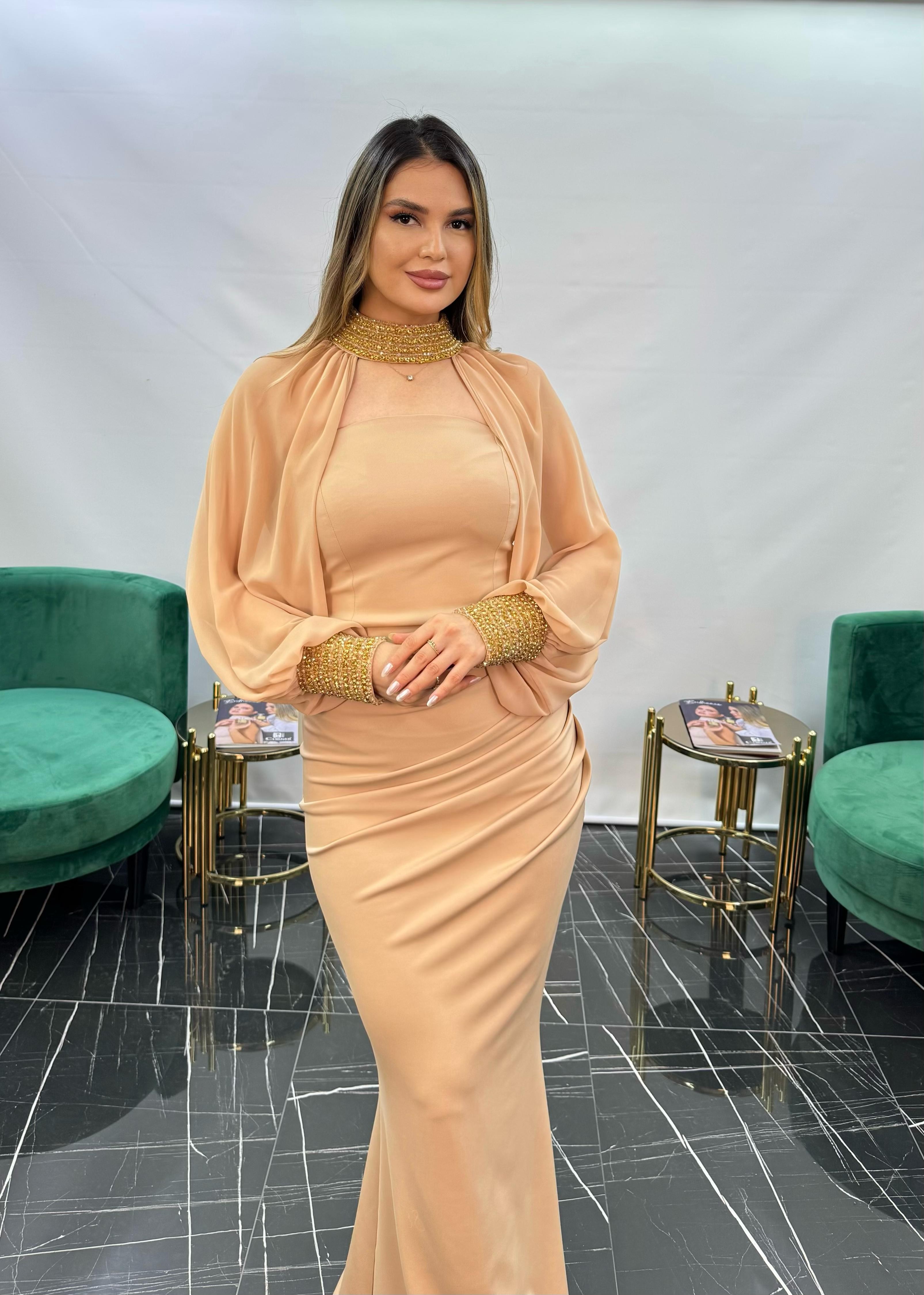 3252 STRAPLEZ ELBİSE  - CAMEL