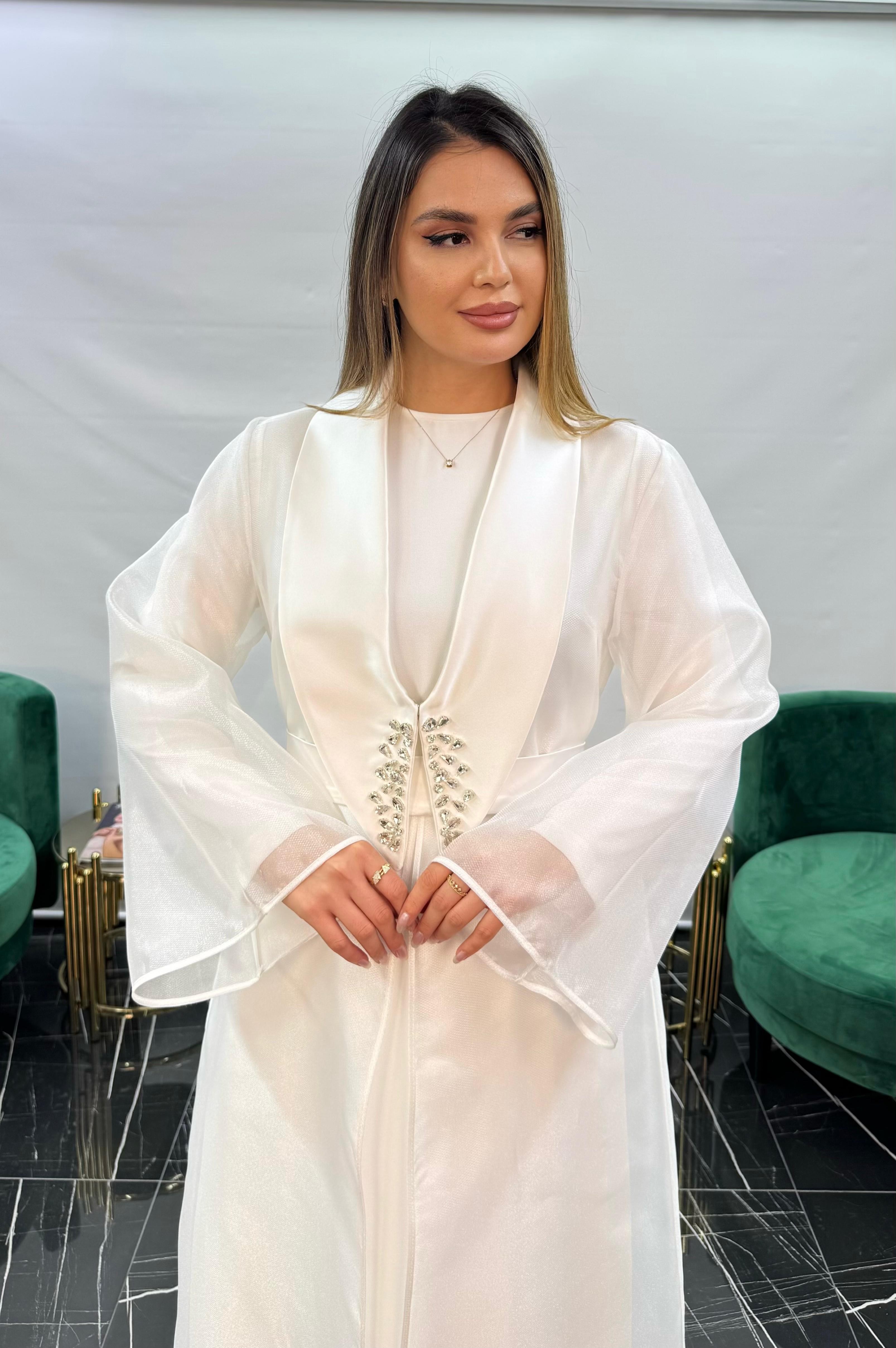 3255 KRİSTAL TAŞ İŞLEMELİ ORGANZE ABAYA 