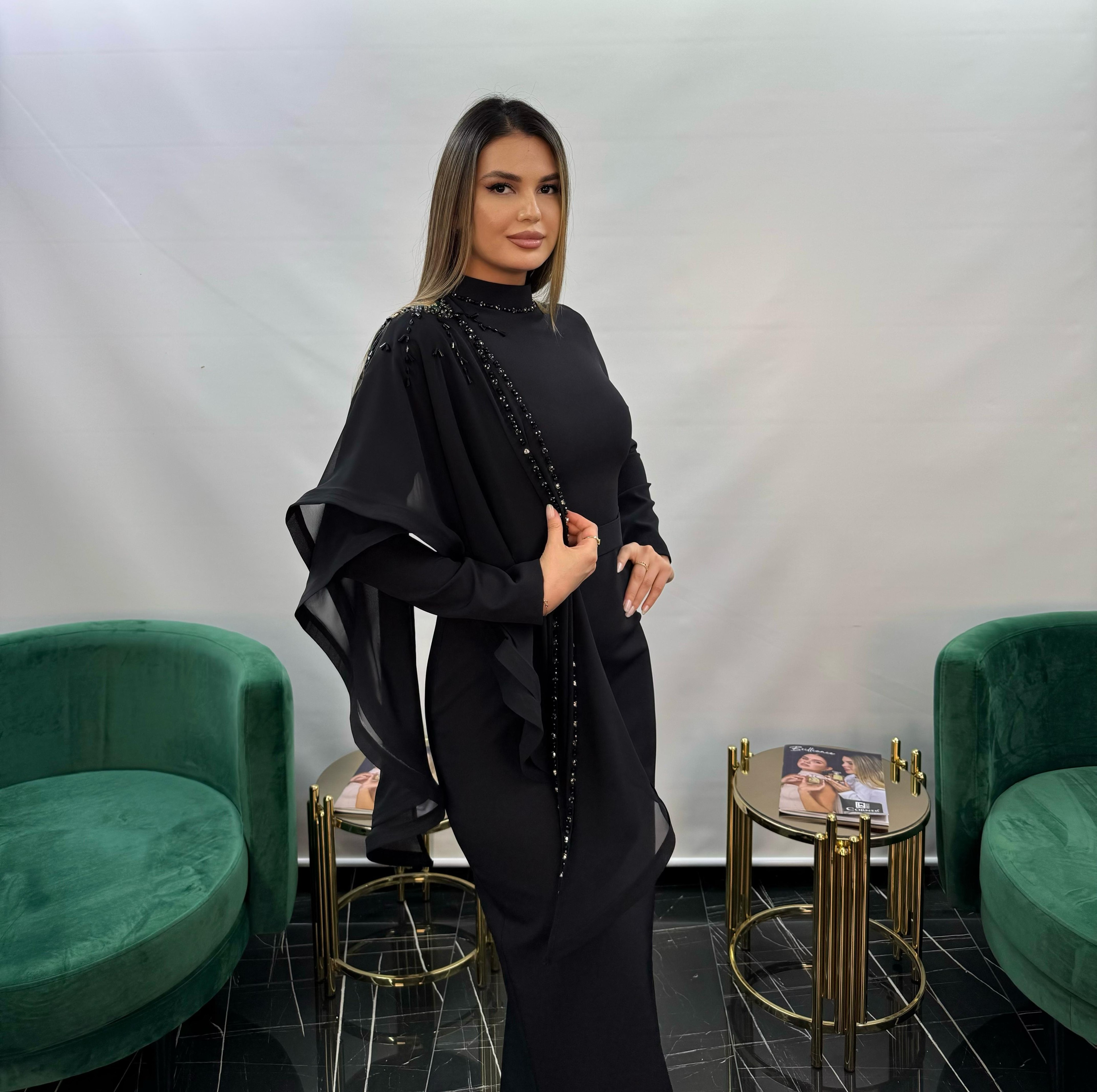 3253 DAR KESİM EL İŞİ İŞLEMELİ TASARIM ELBİSE 