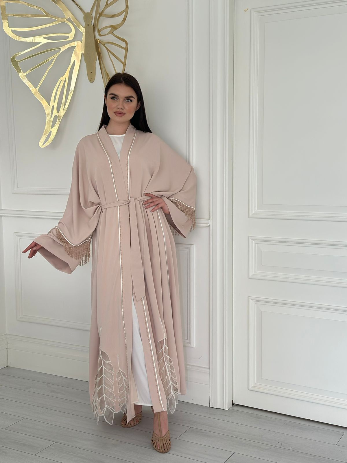 2929 ABAYA WITH SLEEVE AND SKIRT DETAIL - BEIGE