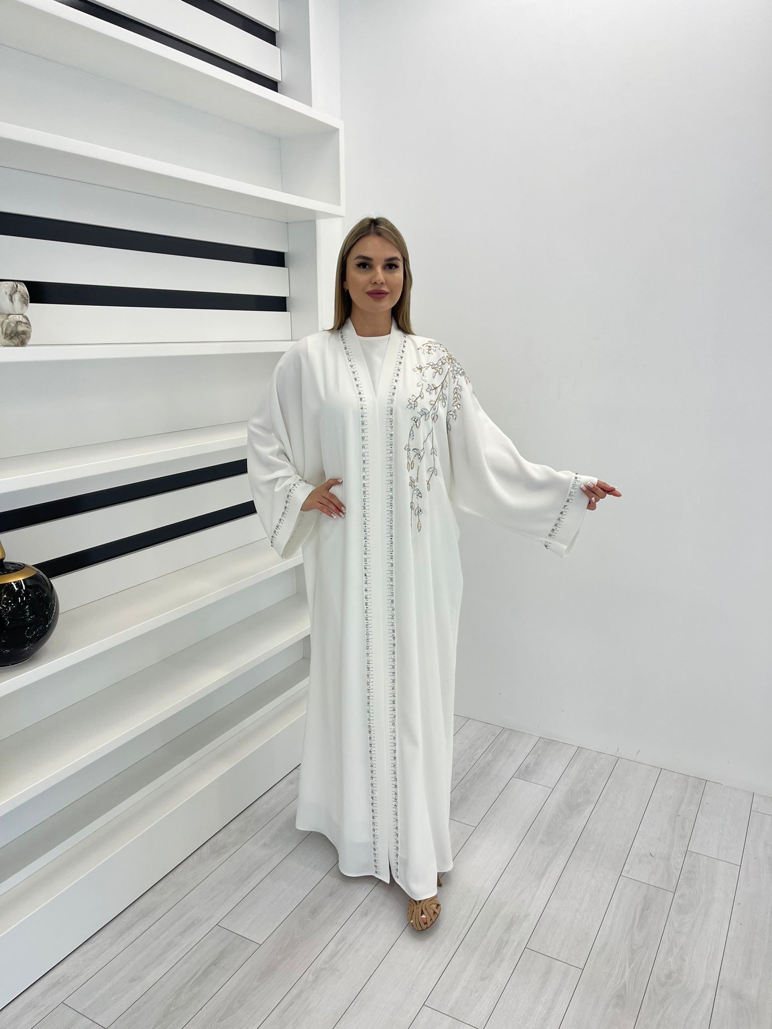 2868 PULPAYET DETAYLI  ABAYA - EKRU