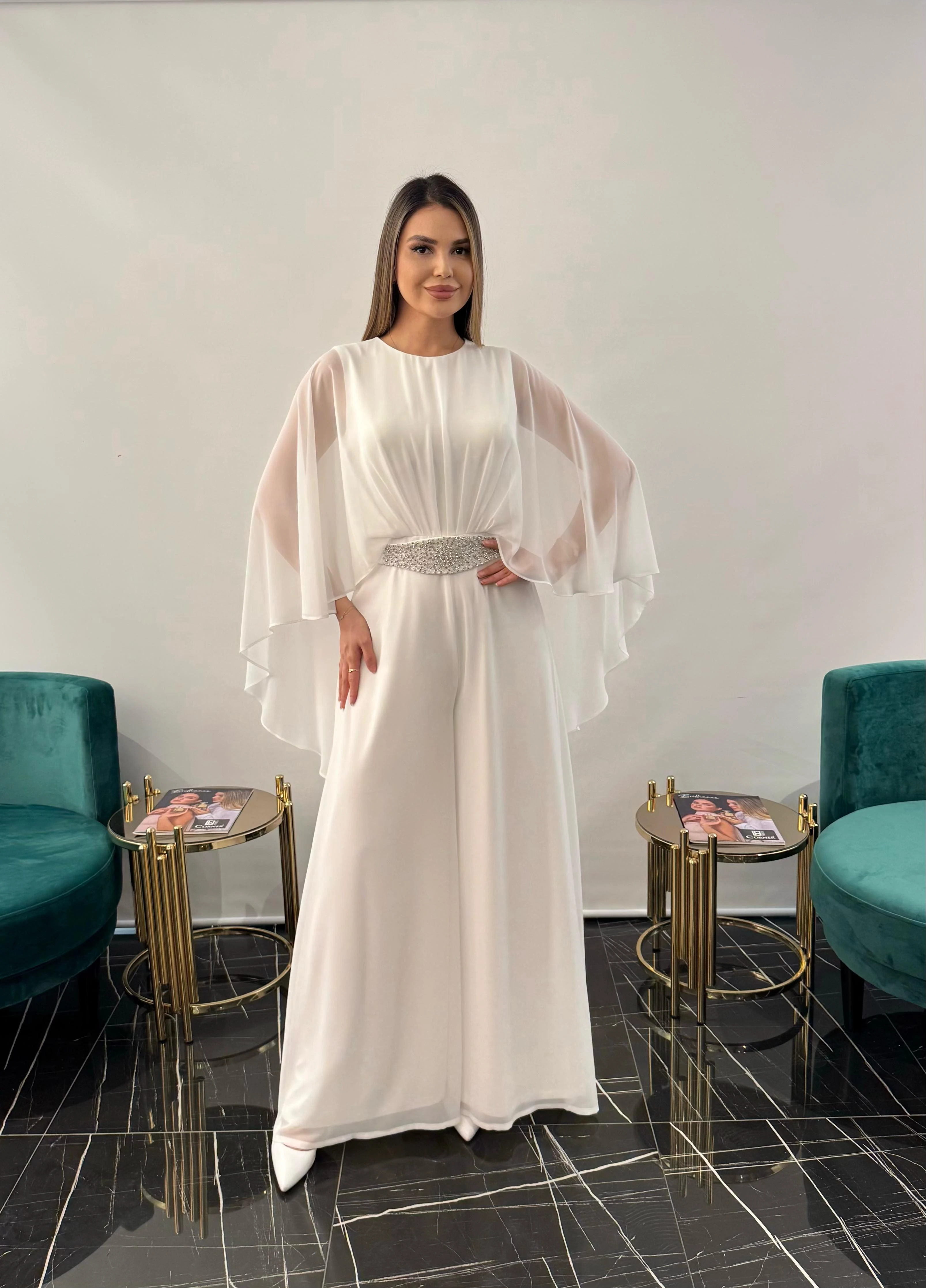 3240 ŞİFON KUMAŞ TULUM TAŞLI KEMERLİ 