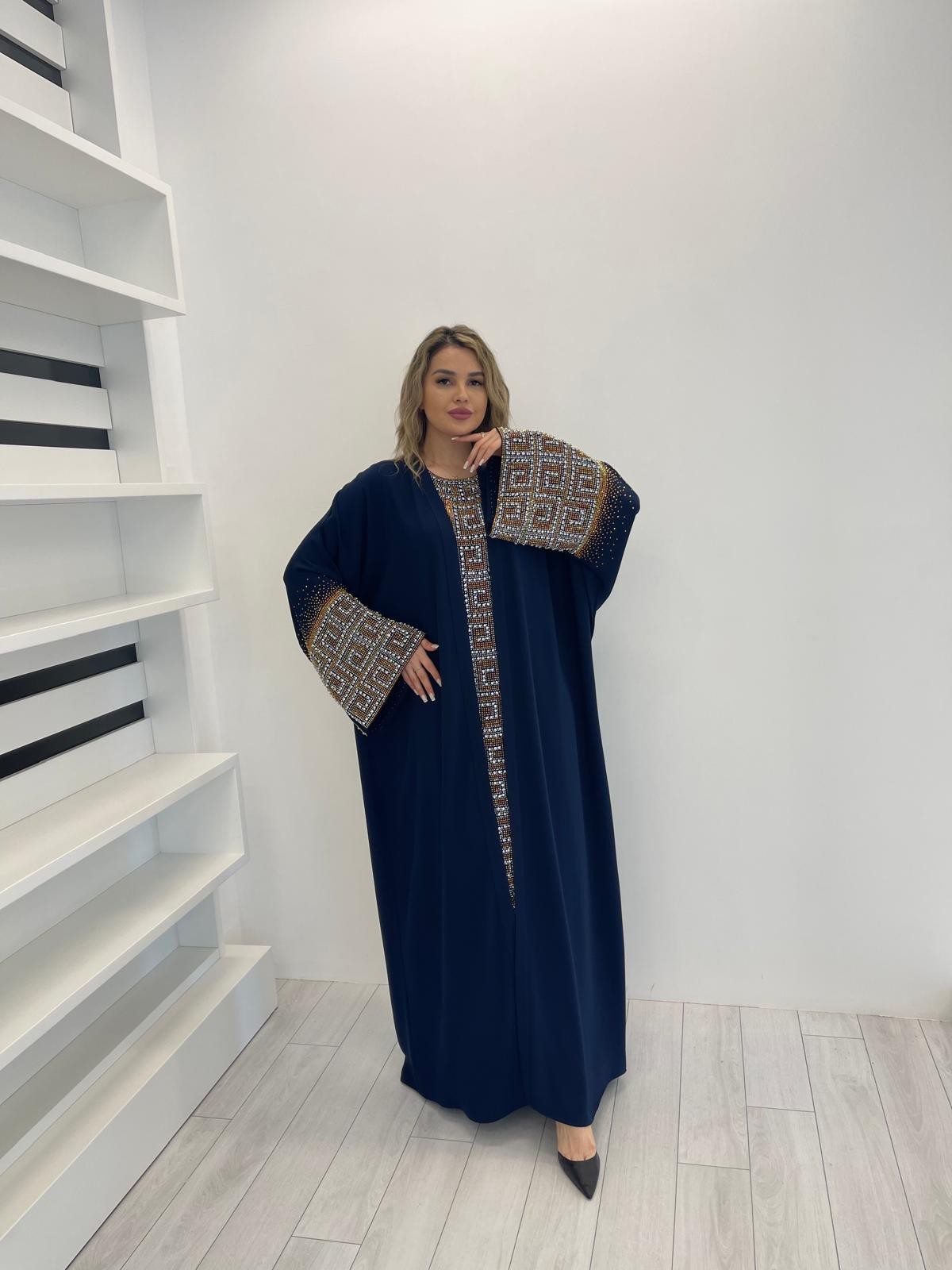 2731 ÖZEL TAŞ İŞLEMELİ TASARIM ABAYA - نيلي 