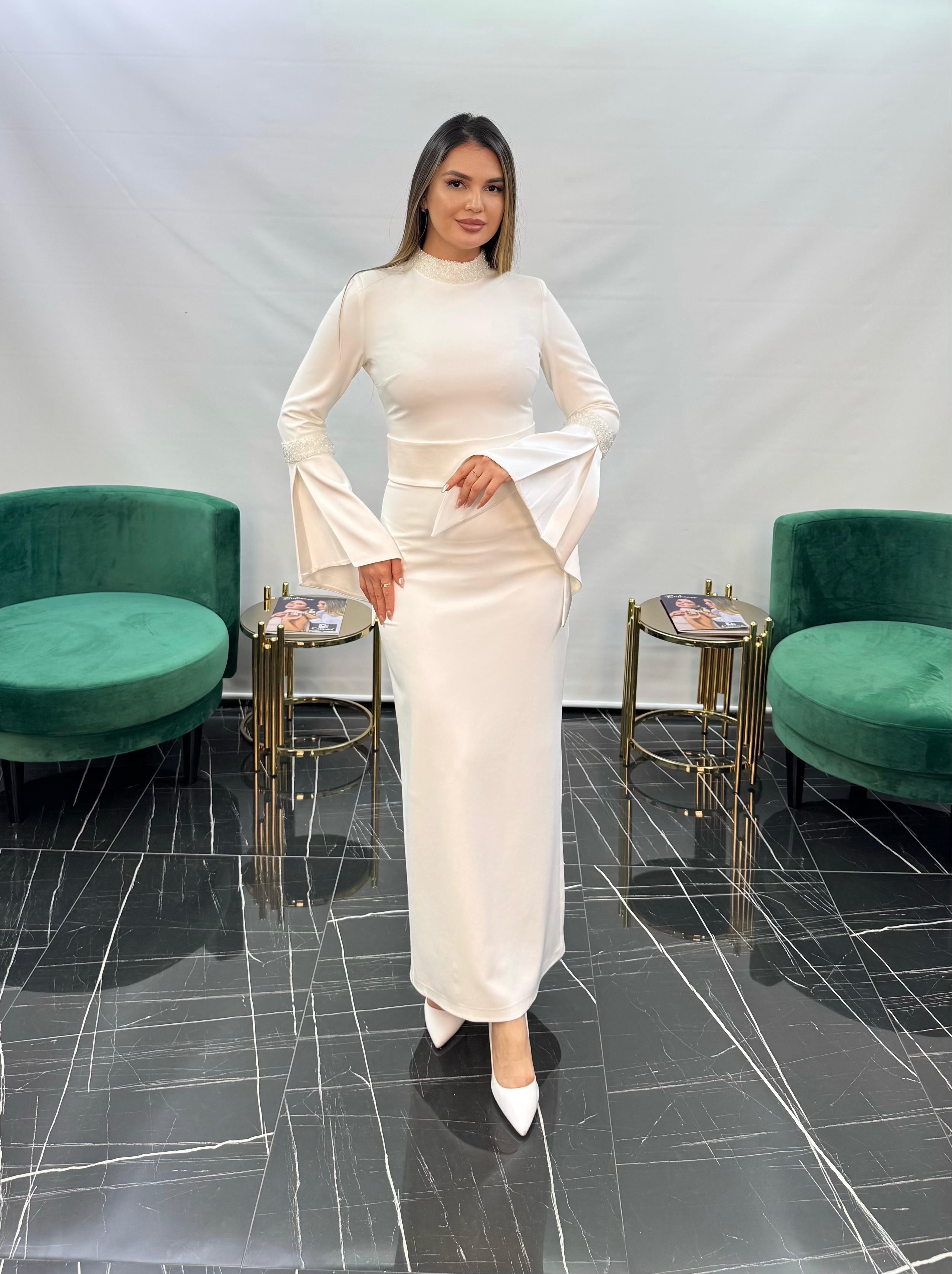 3230 ÖZEL TASARIM ELBİSE - EKRU