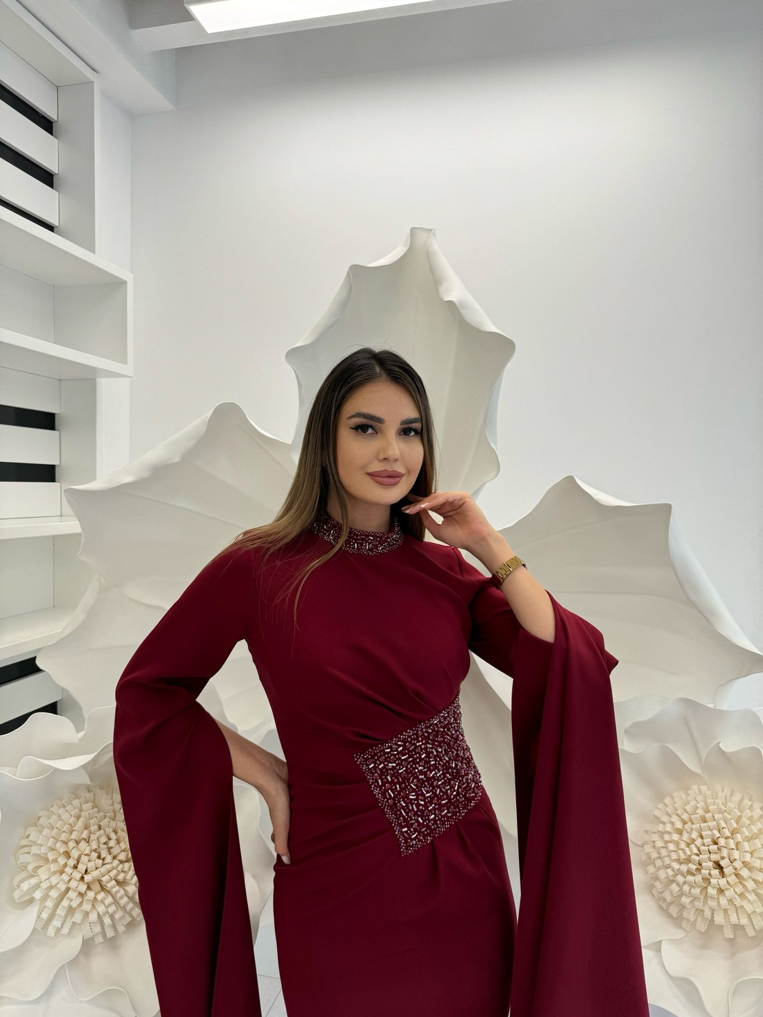3138 TAŞ İŞLEMELİ KALEM  ELBİSE