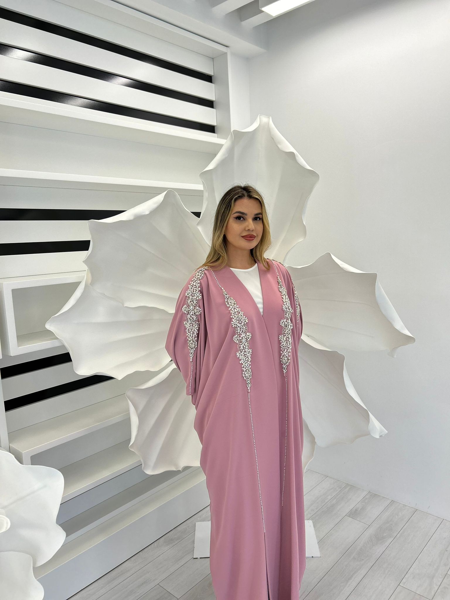 2469 KRİSTAL EL İŞİ TAŞ İŞLEMELİ YARASA MODEL ABAYA 